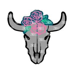 Bull Skull with Flowers – Acrylic Keychain Blank (2") | Optional Sticker or UV DTF