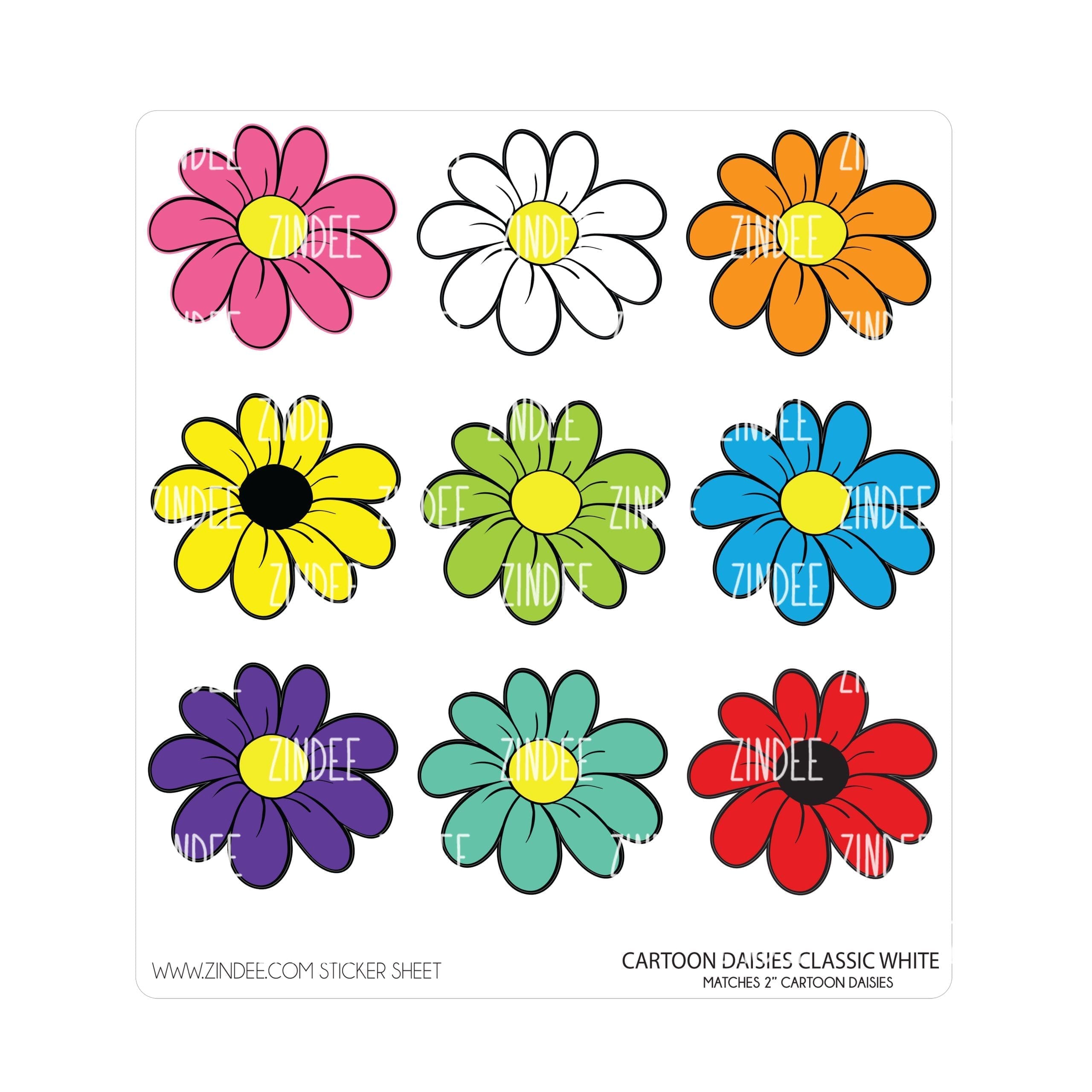 Cartoon Daisy Classic (sticker sheet) 2" WHITE Gloss
