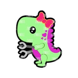 Dino with Arm Extenders (GIRL) – Acrylic Badge Reel Blank (2") No Hole | Optional Sticker or UV DTF