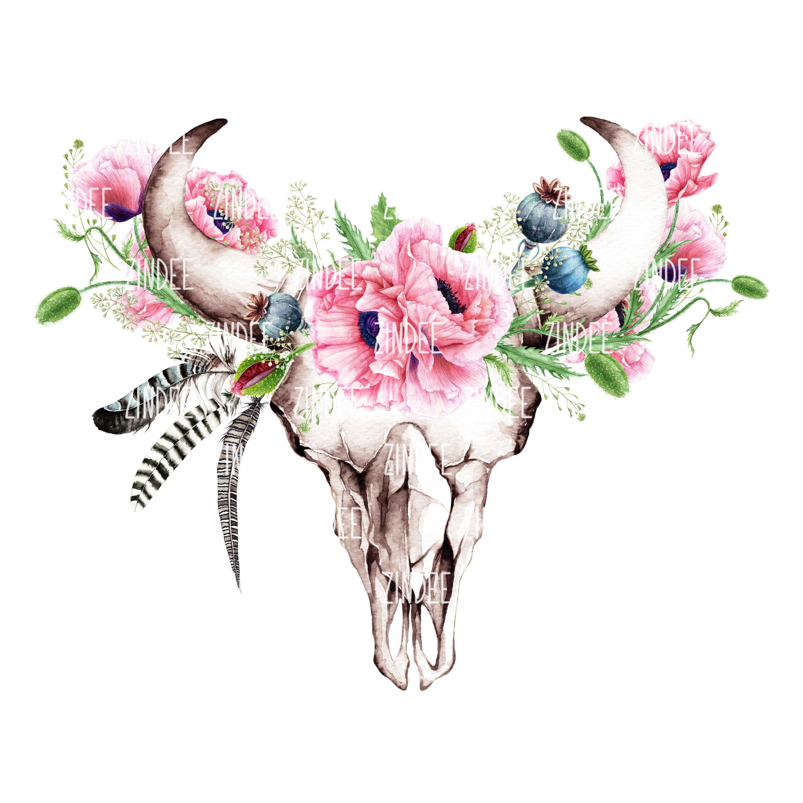 Pink Poppy Bull Skull (sublimation)