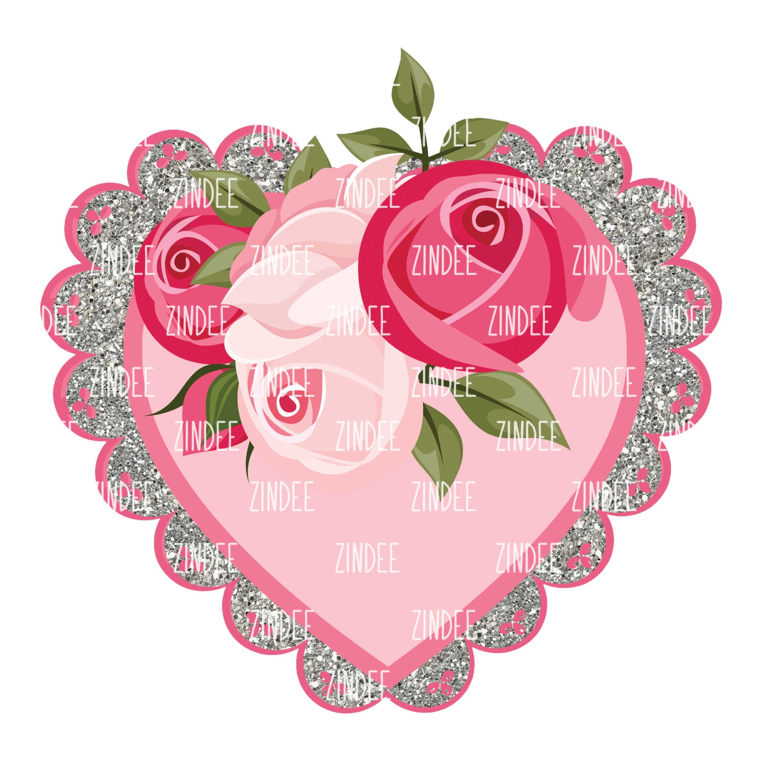 Rose Glitter Heart Transfer (HTV ready to press)