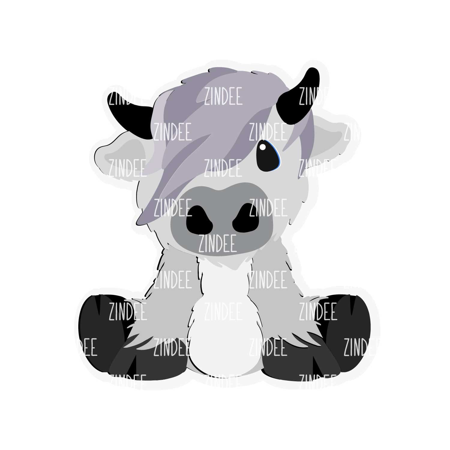 Sitting Highland Cow Acrylic Blank- Sticker- UV DTF (2 inch) NO HOLE