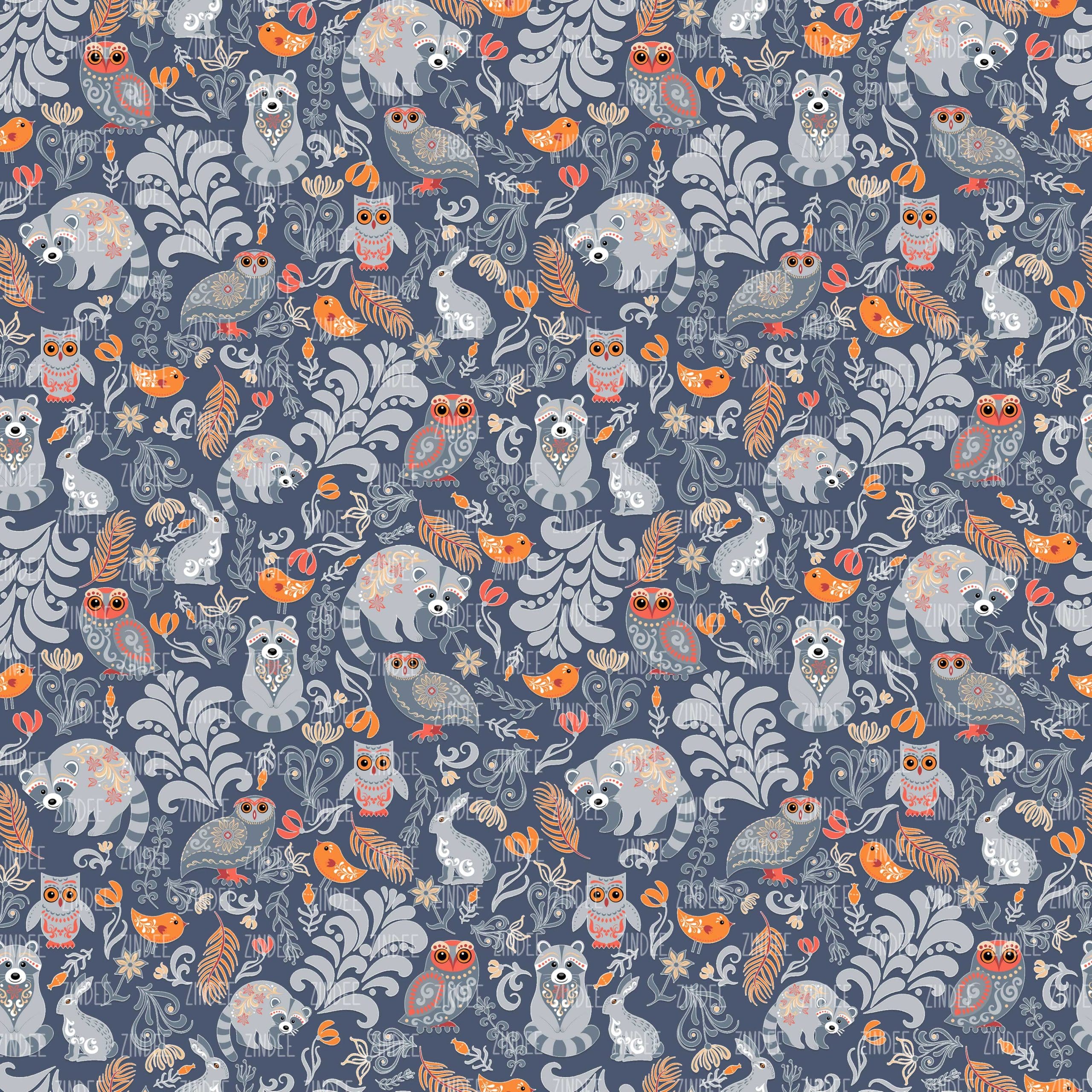 Autumn Forest Animals Blue seamless (vinyl)
