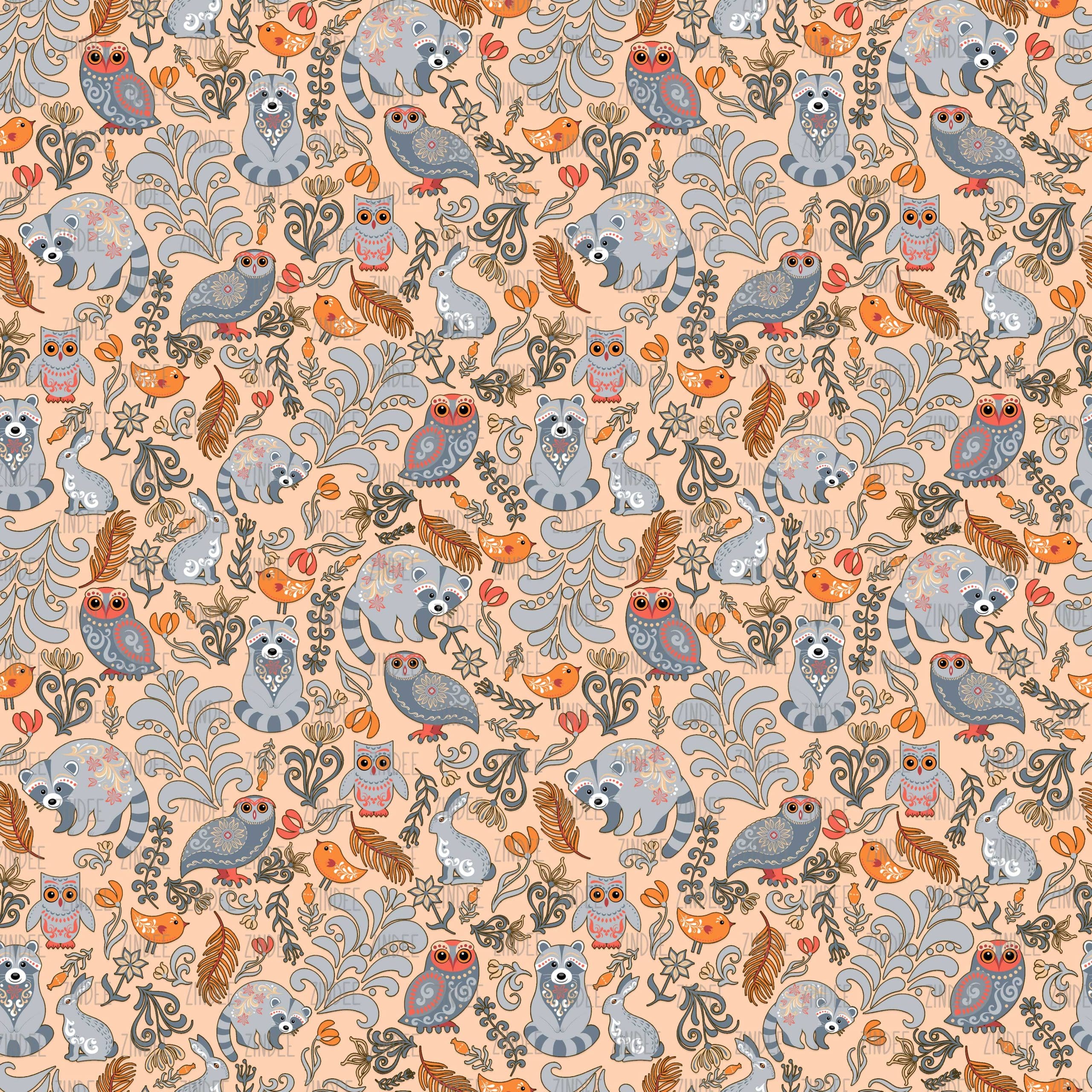 Autumn Forest Animals Peach seamless (vinyl)