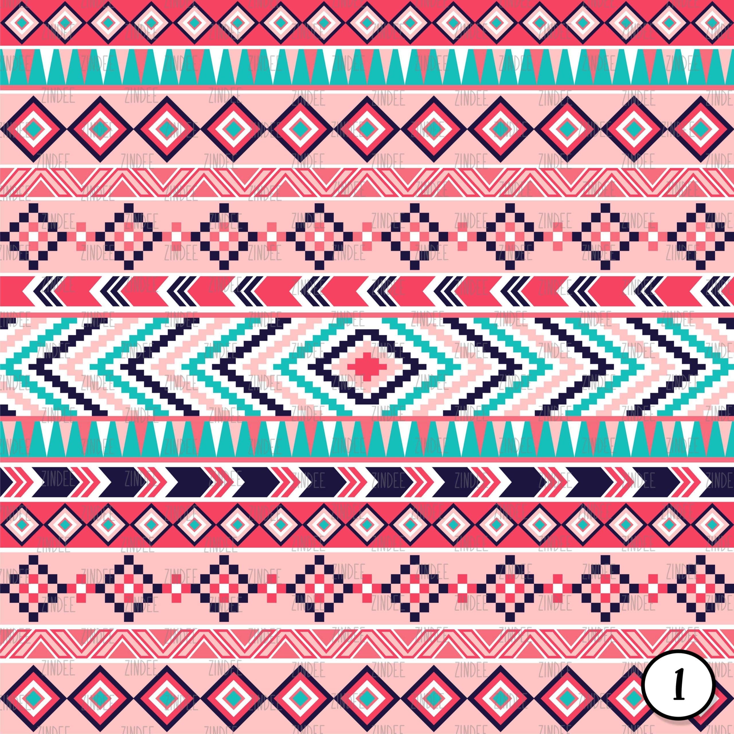 Alternative view of Aztec Tribal Navy and Coral (vinyl)