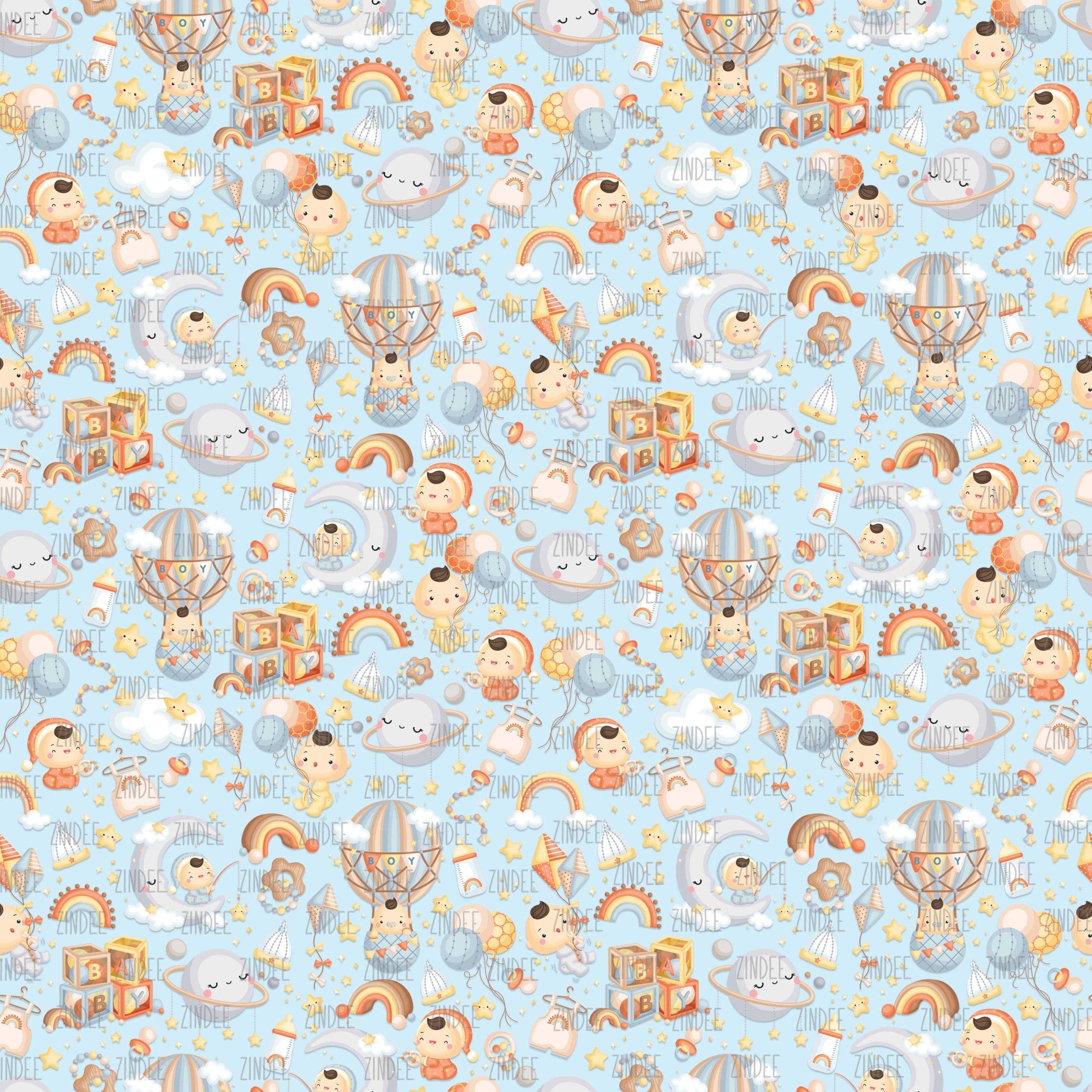 Baby Boy Air Balloon Blue seamless (vinyl)