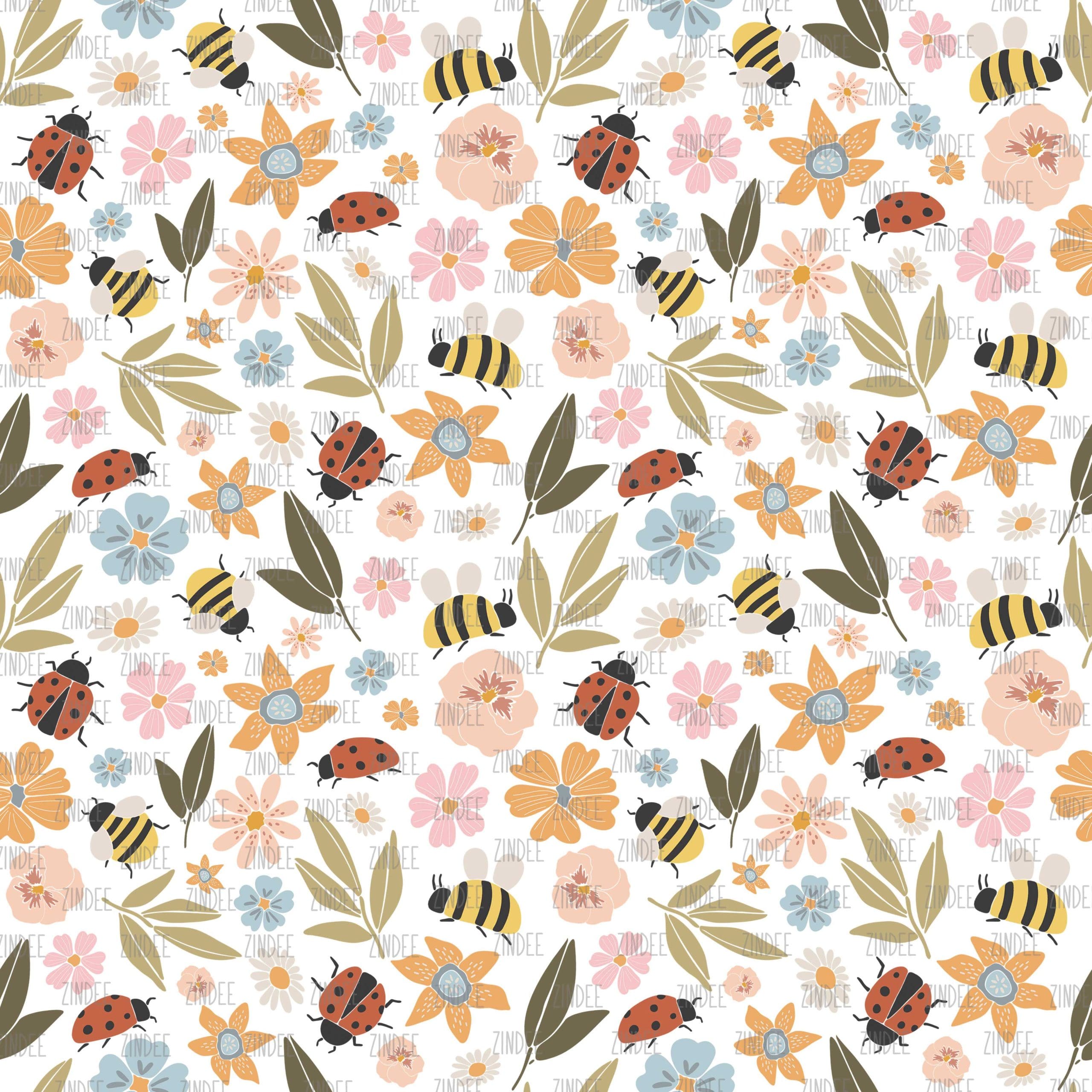 Bees and Ladybugs seamless (vinyl)