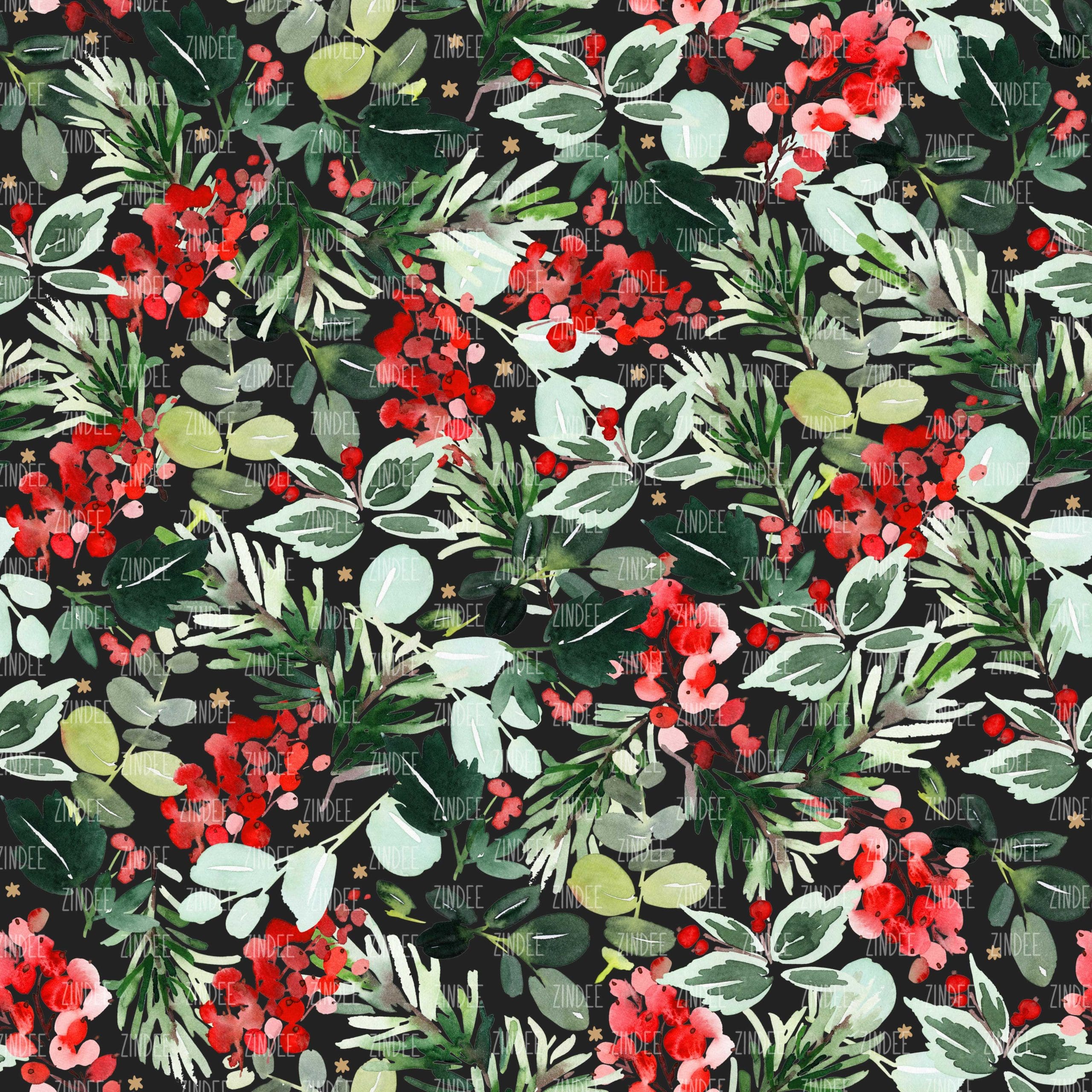 Black Christmas Holly Berries seamless (vinyl)
