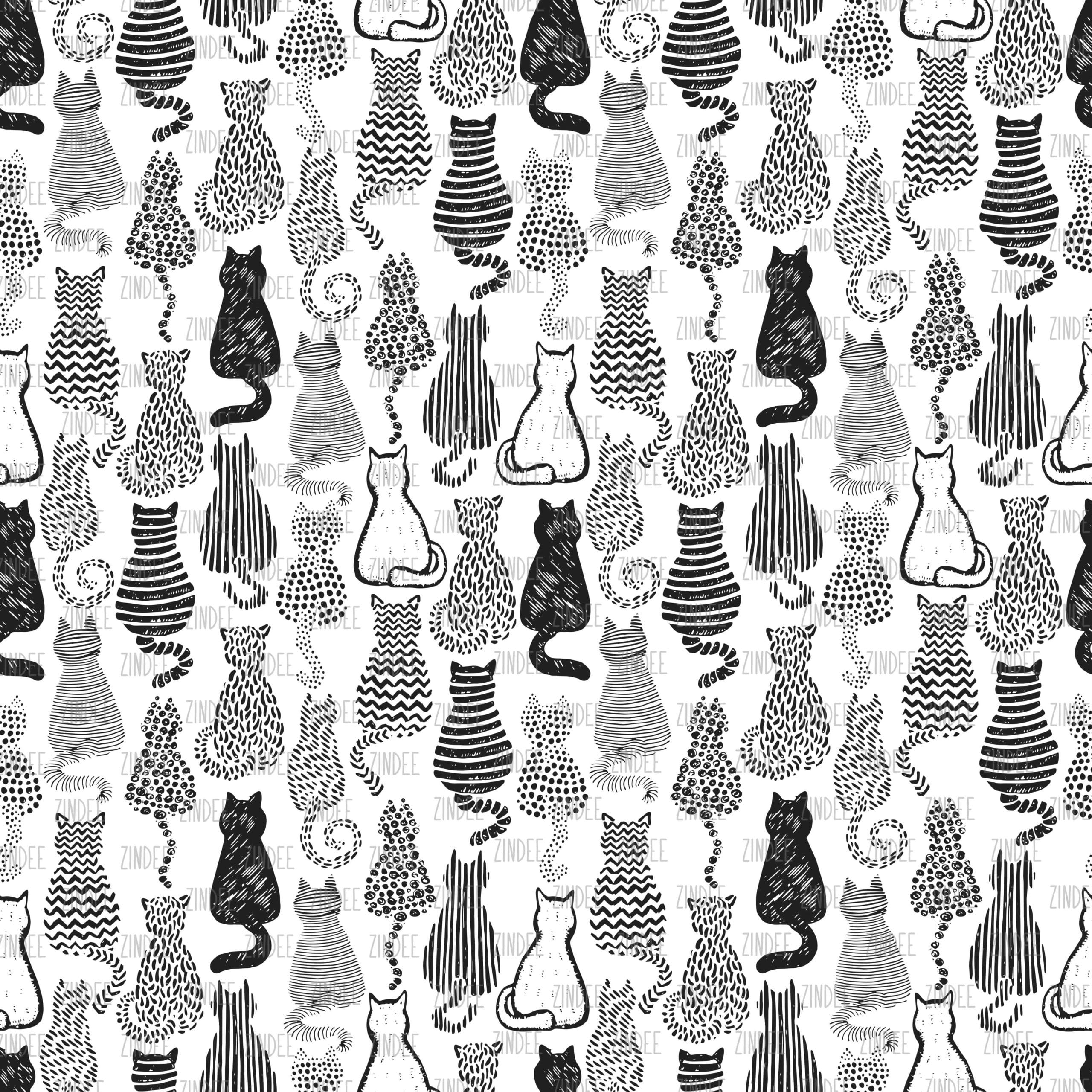 Black White Pattern Cats seamless (vinyl)