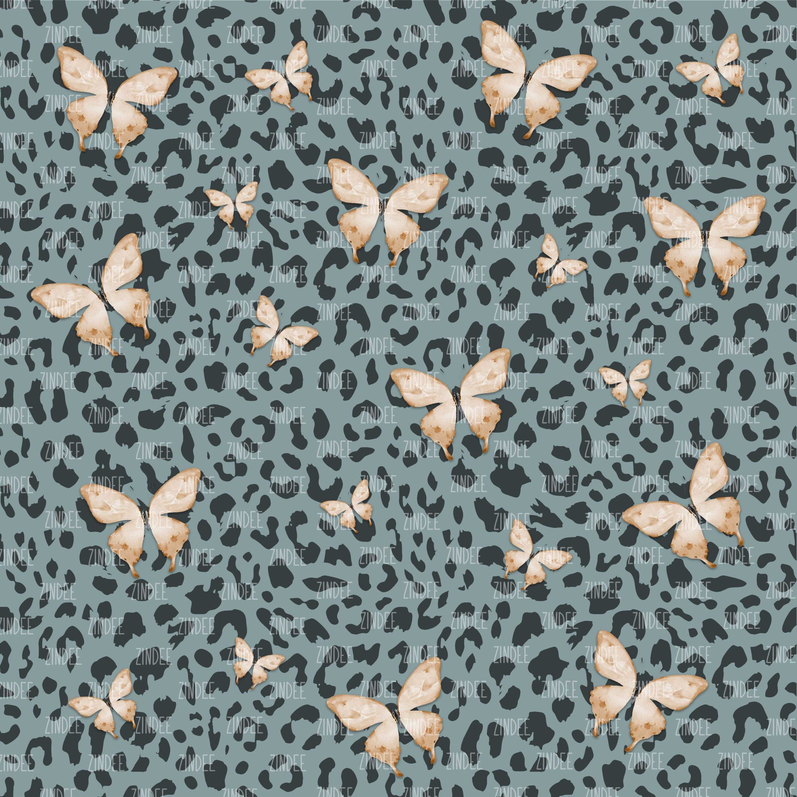 Cheetah Butterflies Blue seamless (vinyl)