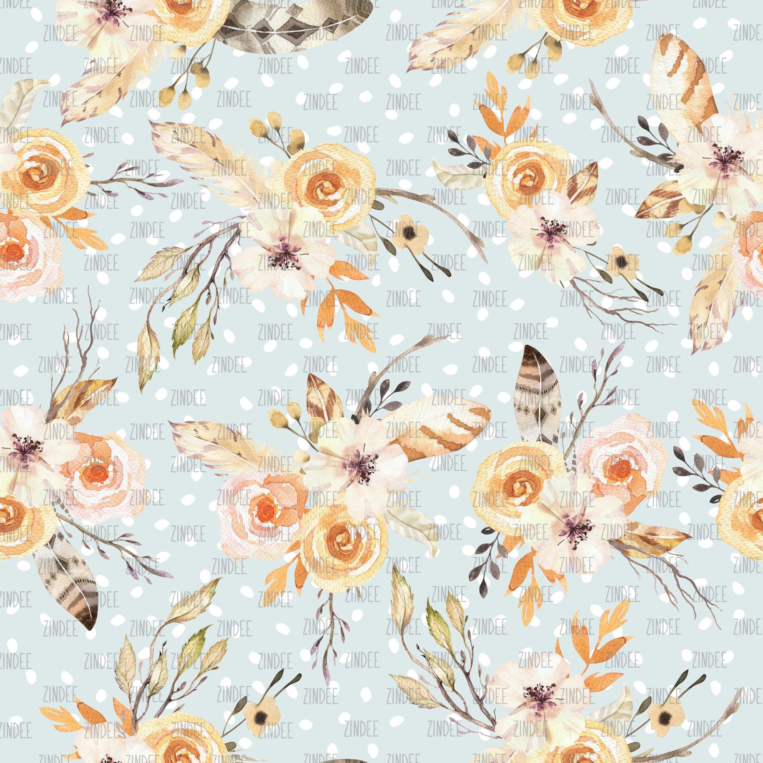 Boho Floral Bunches Baby Blue seamless (vinyl)