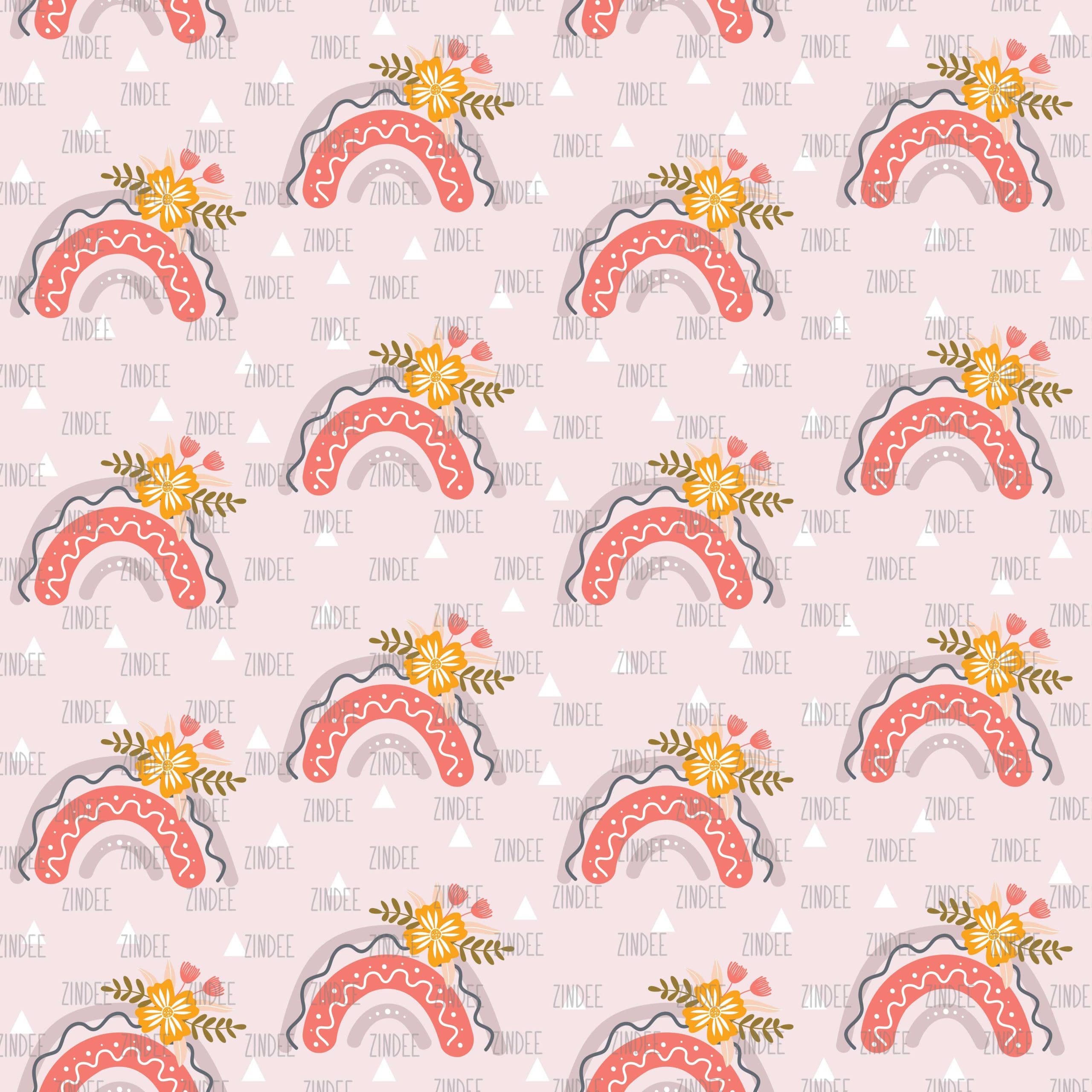 Boho Floral Rainbow Mauve (digital paper)