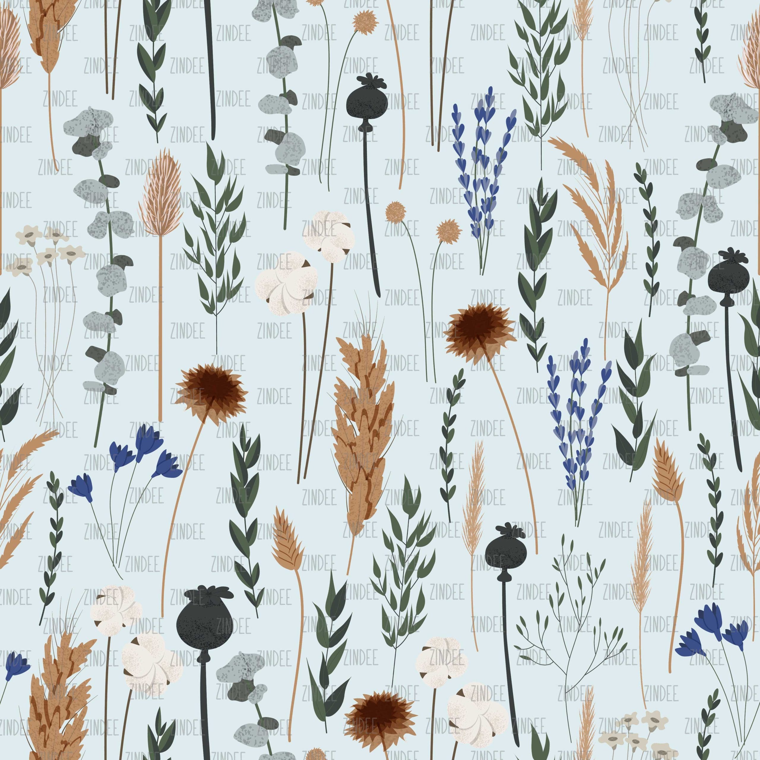 Boho Western Floral Blue seamless (digital paper)