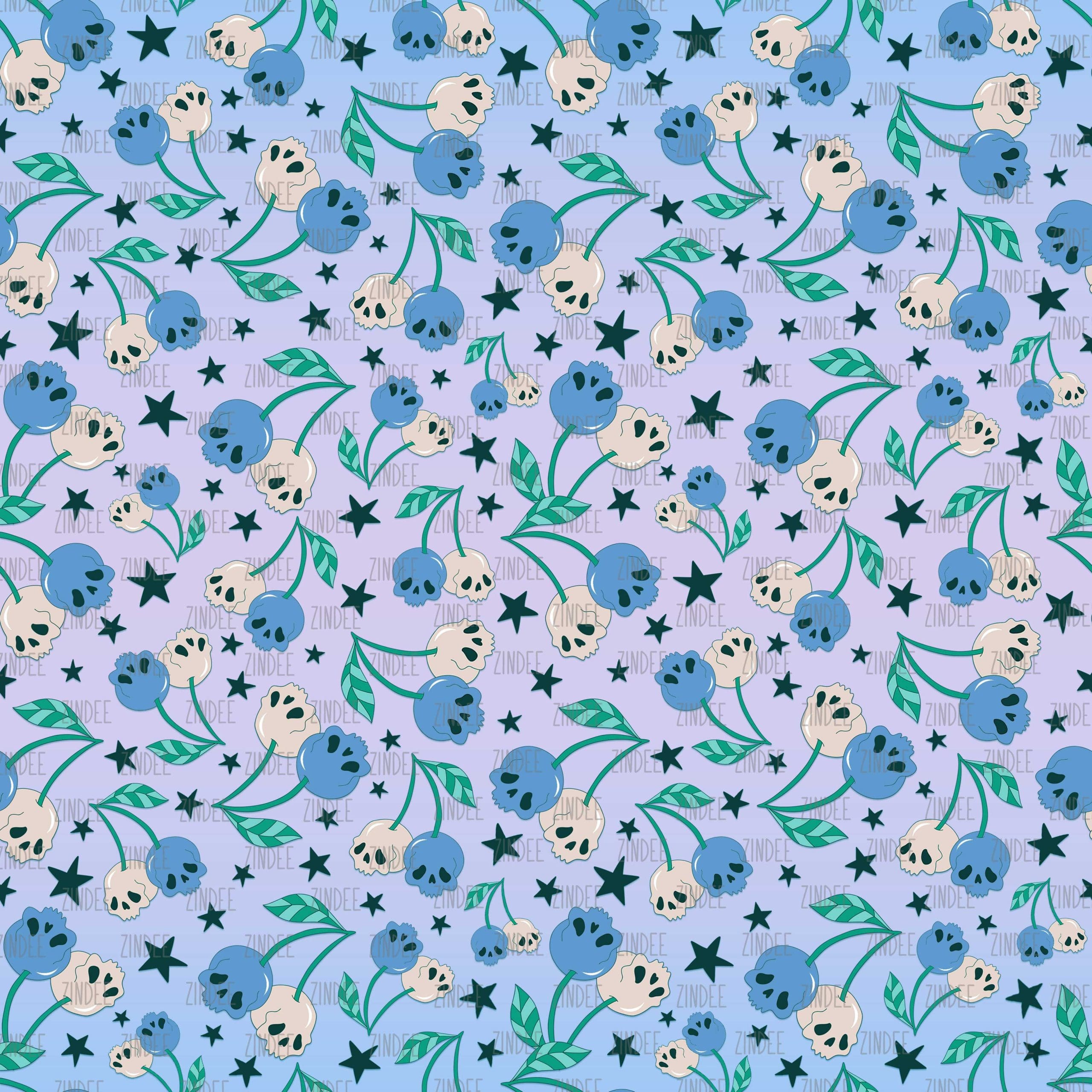 Cherry Skulls Blue Ombre seamless (vinyl)