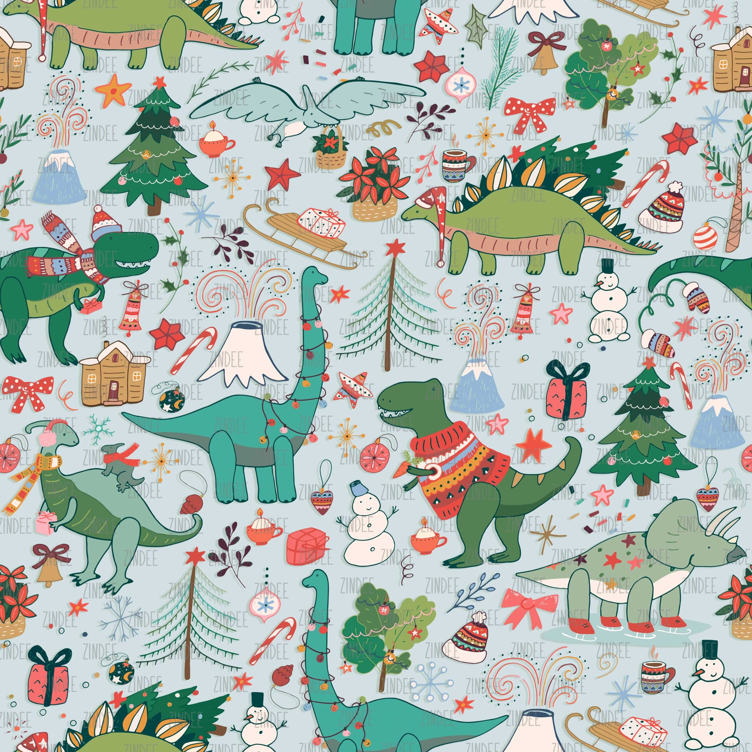 Christmas Dinos Blue seamless (vinyl)