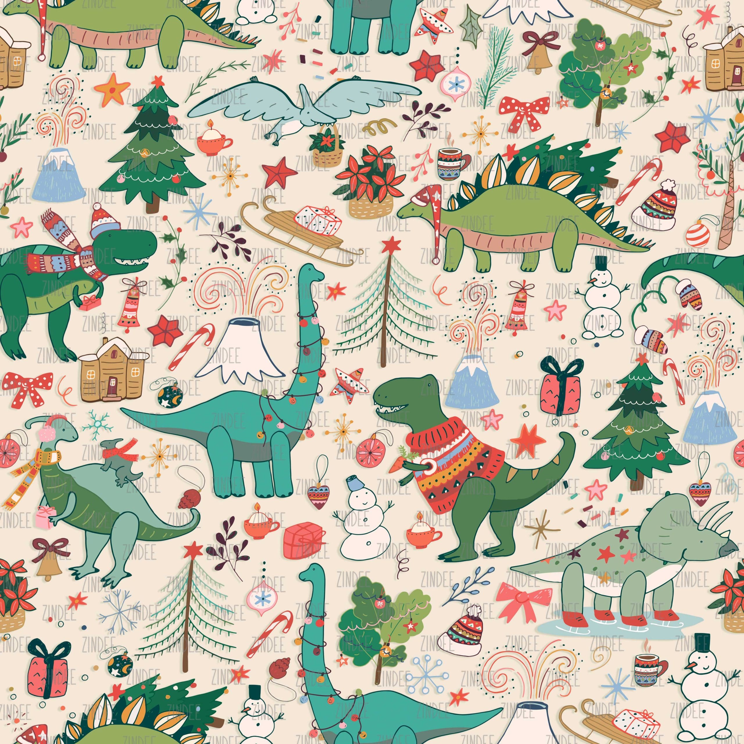 Christmas Dinos Tan seamless (vinyl)