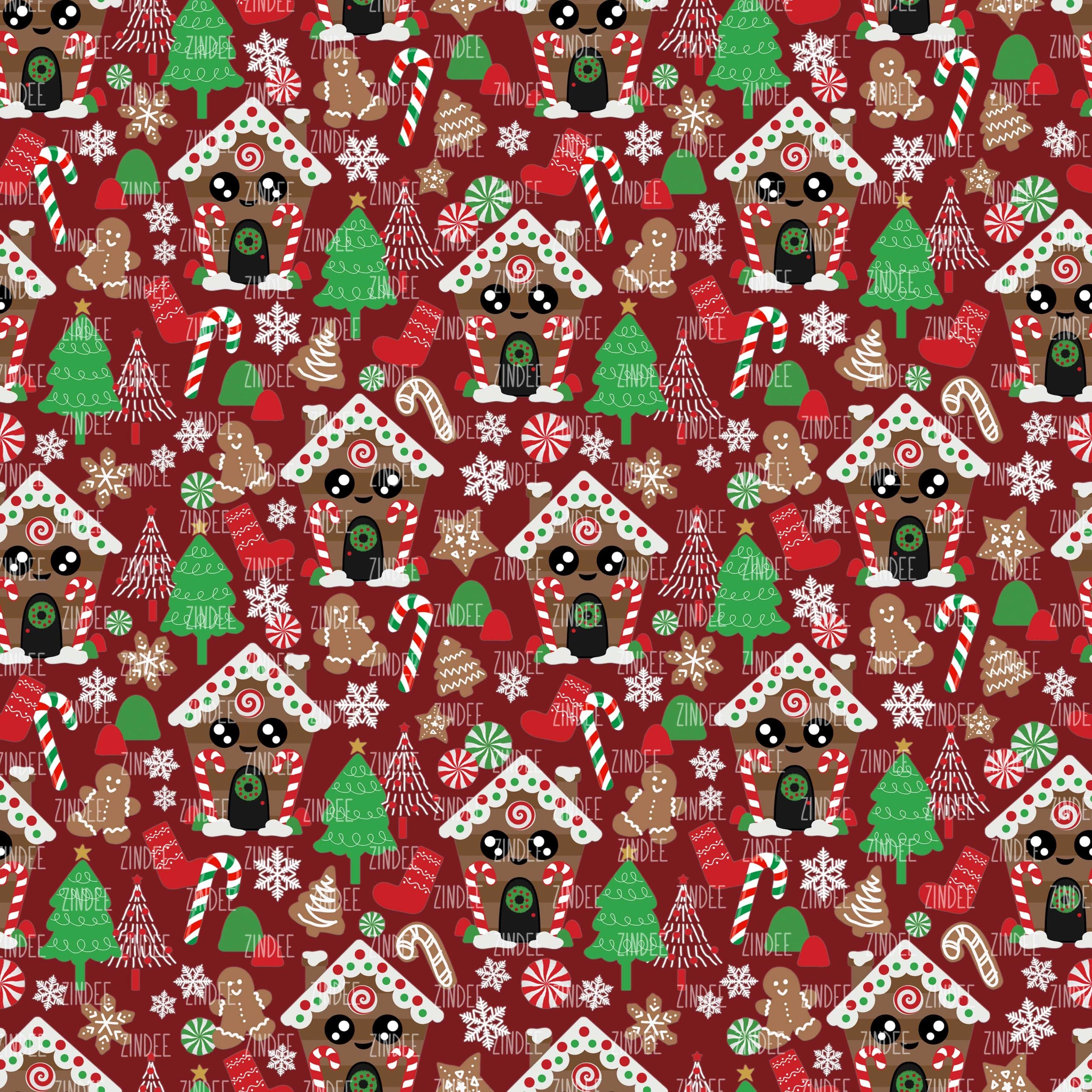 Christmas Gingerbread House Red seamless (vinyl)
