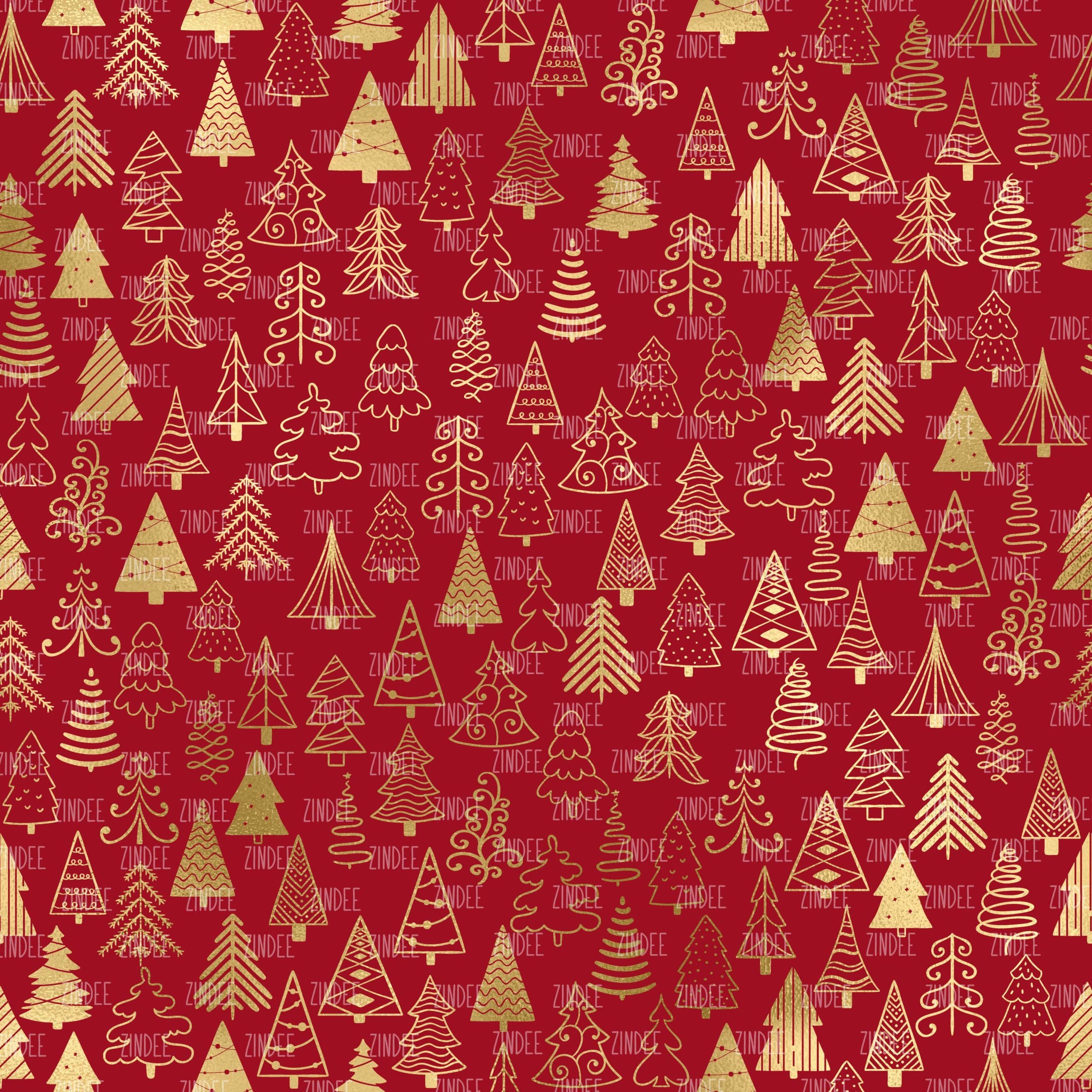 Christmas Trees Gold and Red seamless (vinyl)