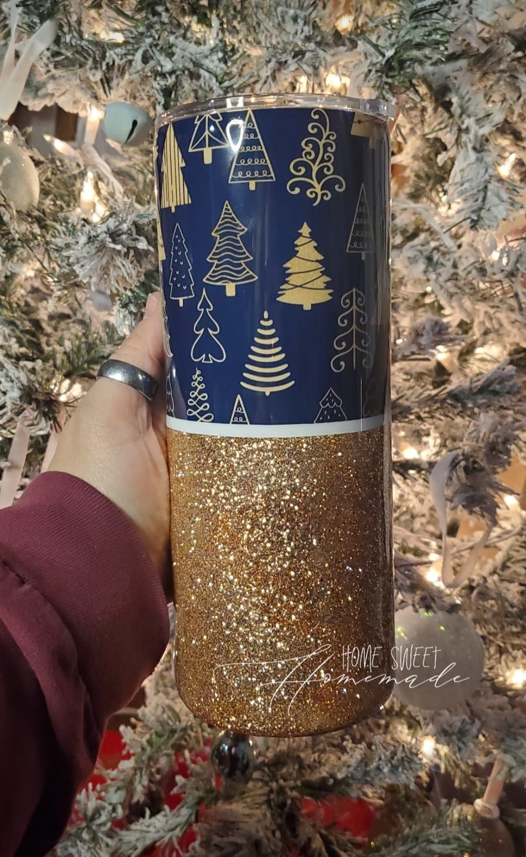 Christmas Trees Gold and Blue seamless (vinyl) - Image 2