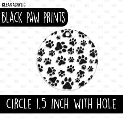 Circle (1.5 inch) WITH HOLE (Black Paw Prints)