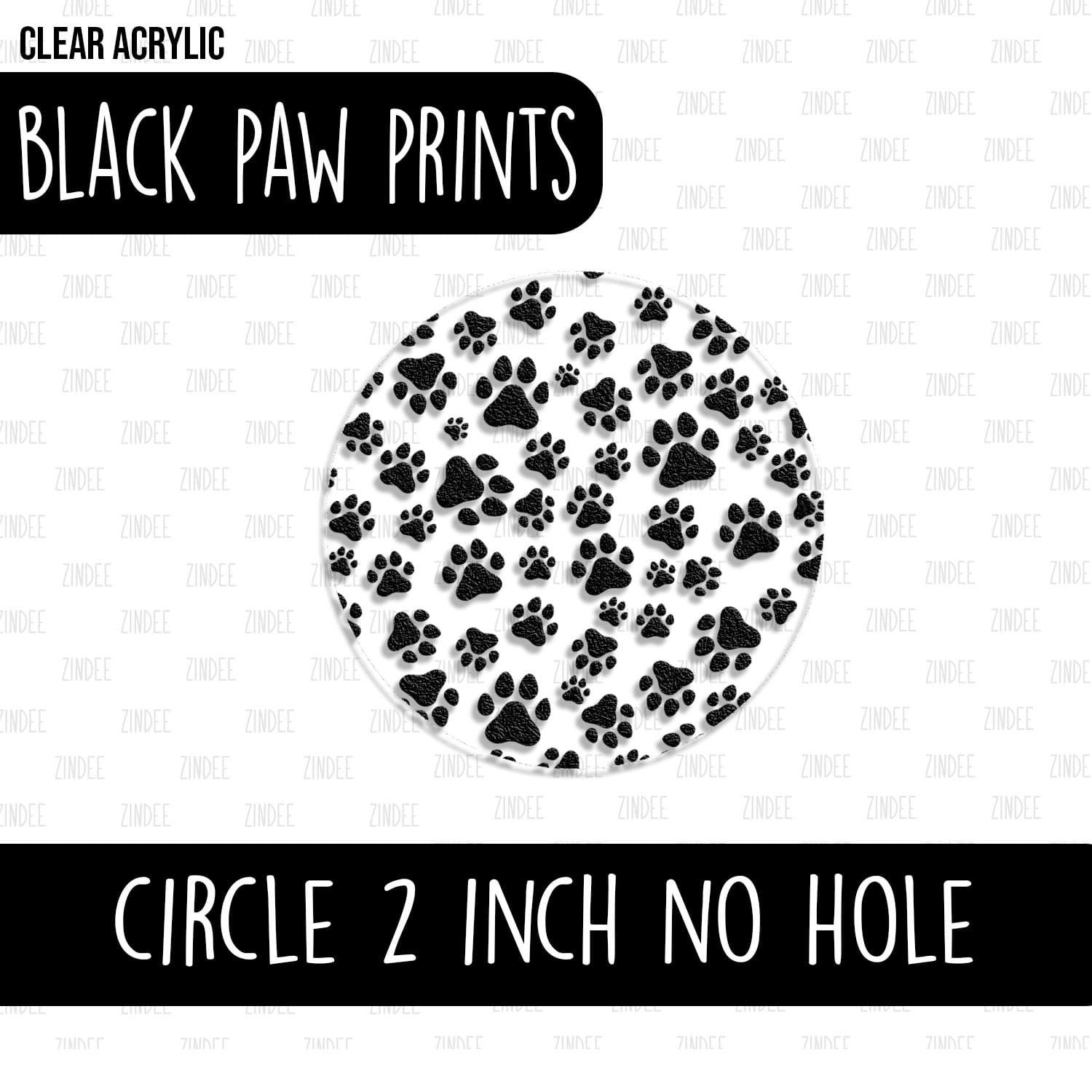 Circle (2 inch) NO HOLE (Black Paw Prints)