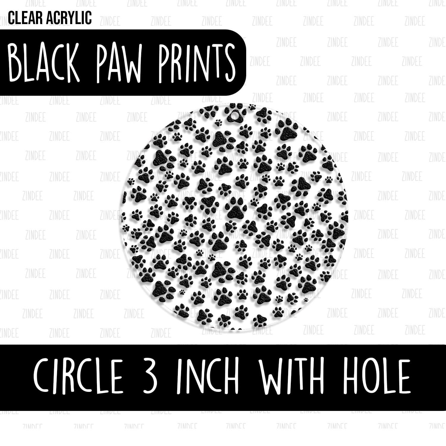 Circle (3 inch) WITH HOLE (Black Paw Prints)