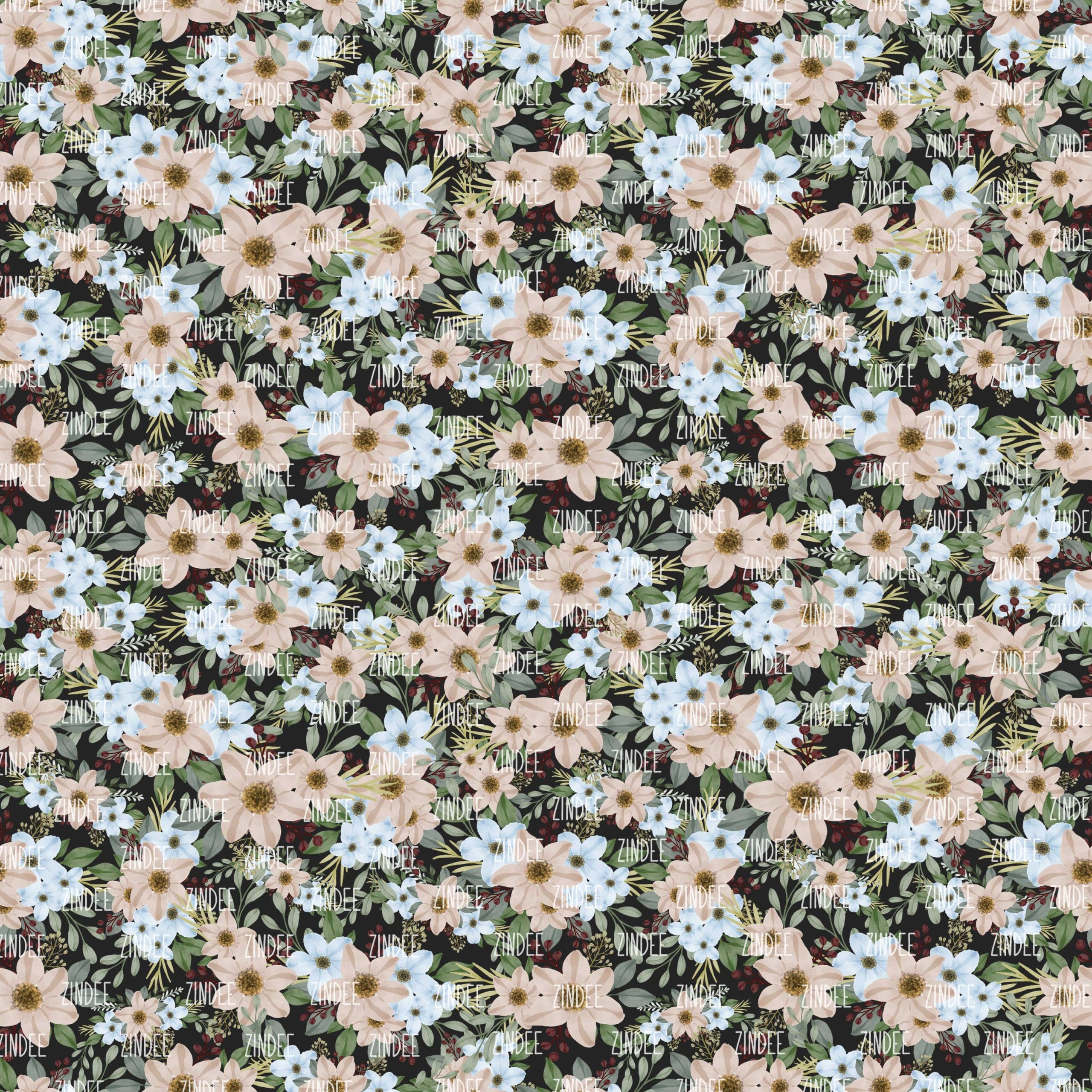 Coastal Floral Black seamless (digital paper)