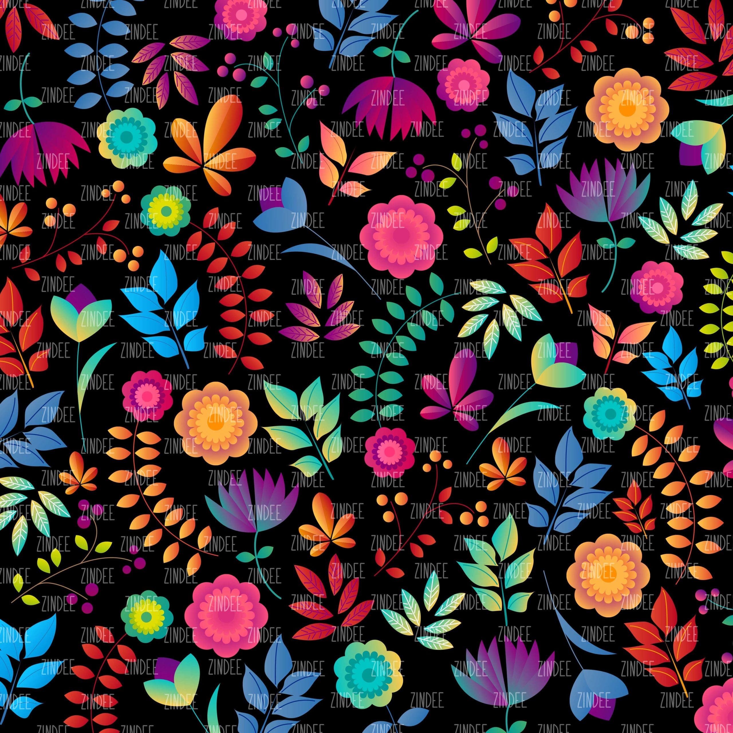 Colorful Blossoms Black (Vinyl)