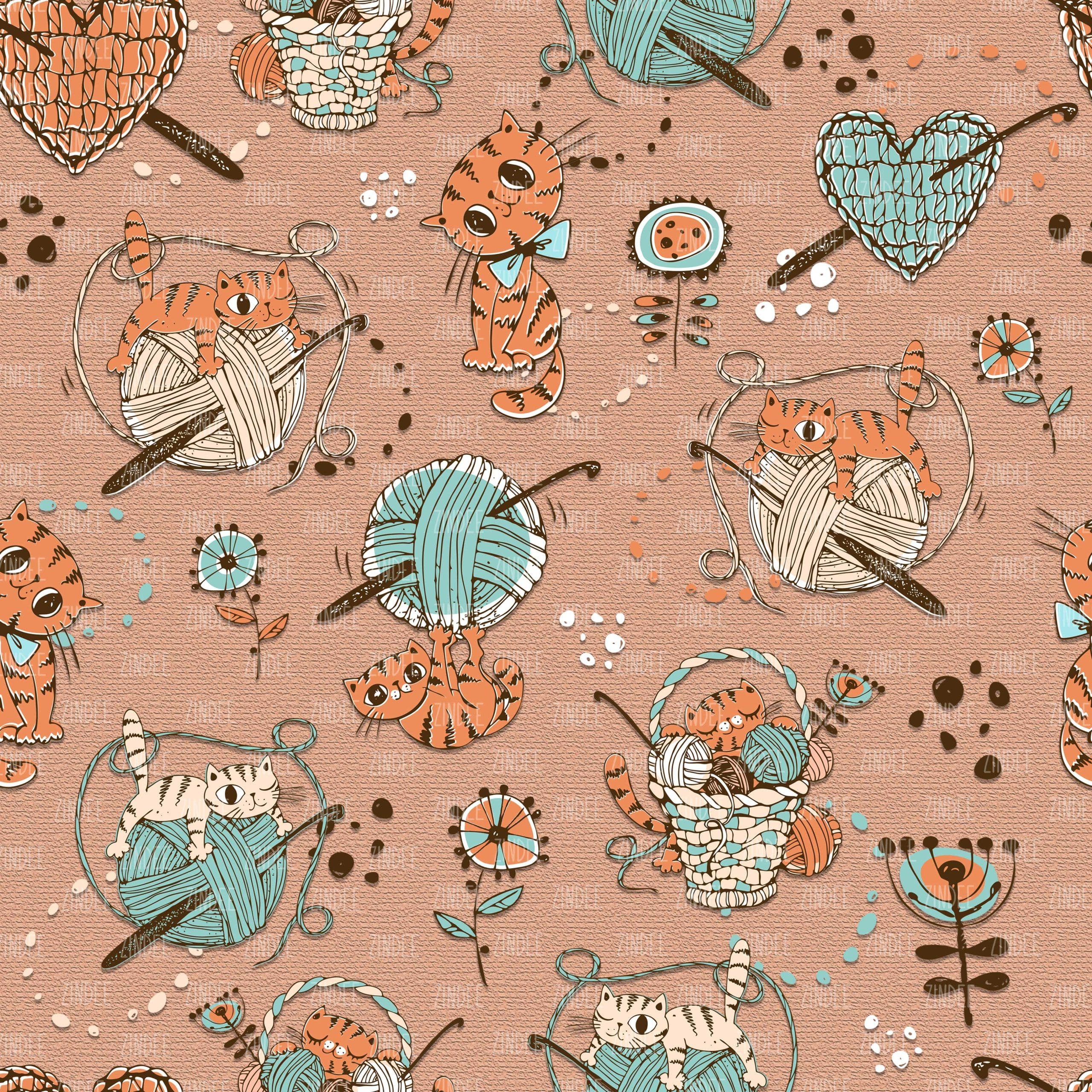 Crochet Cats Peach seamless (vinyl)