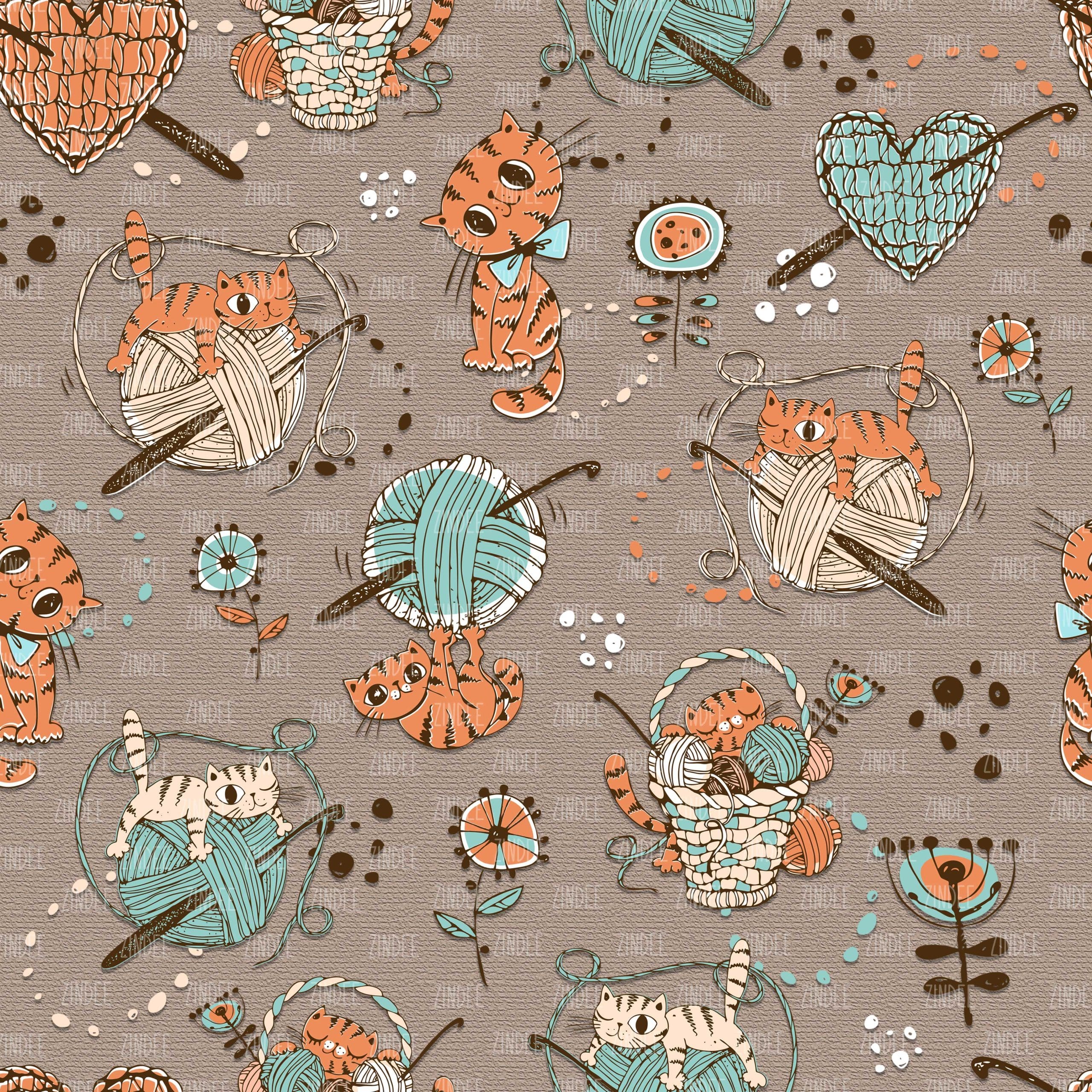 Crochet Cats Taupe seamless (vinyl)