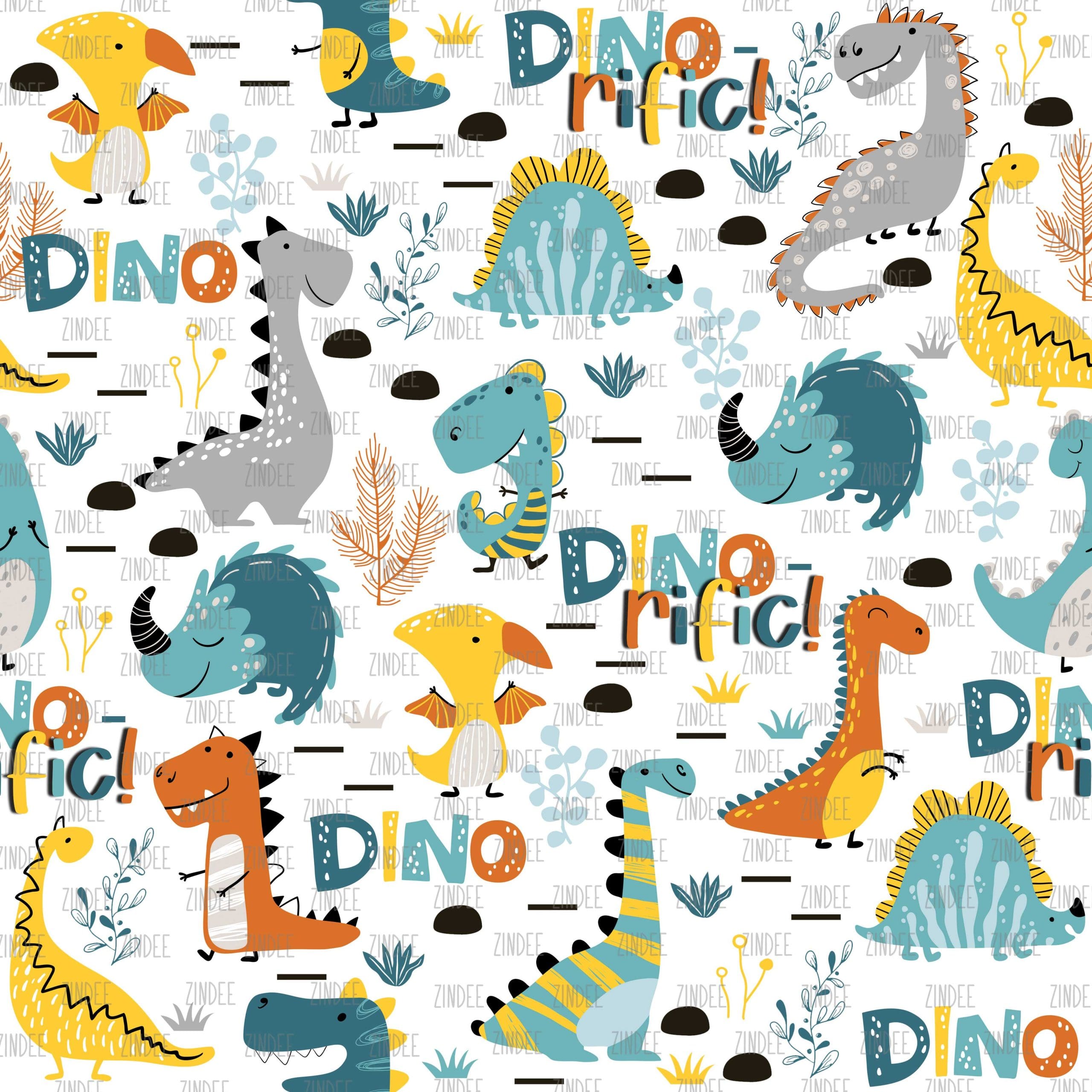 Cute Dinos White seamless (vinyl)