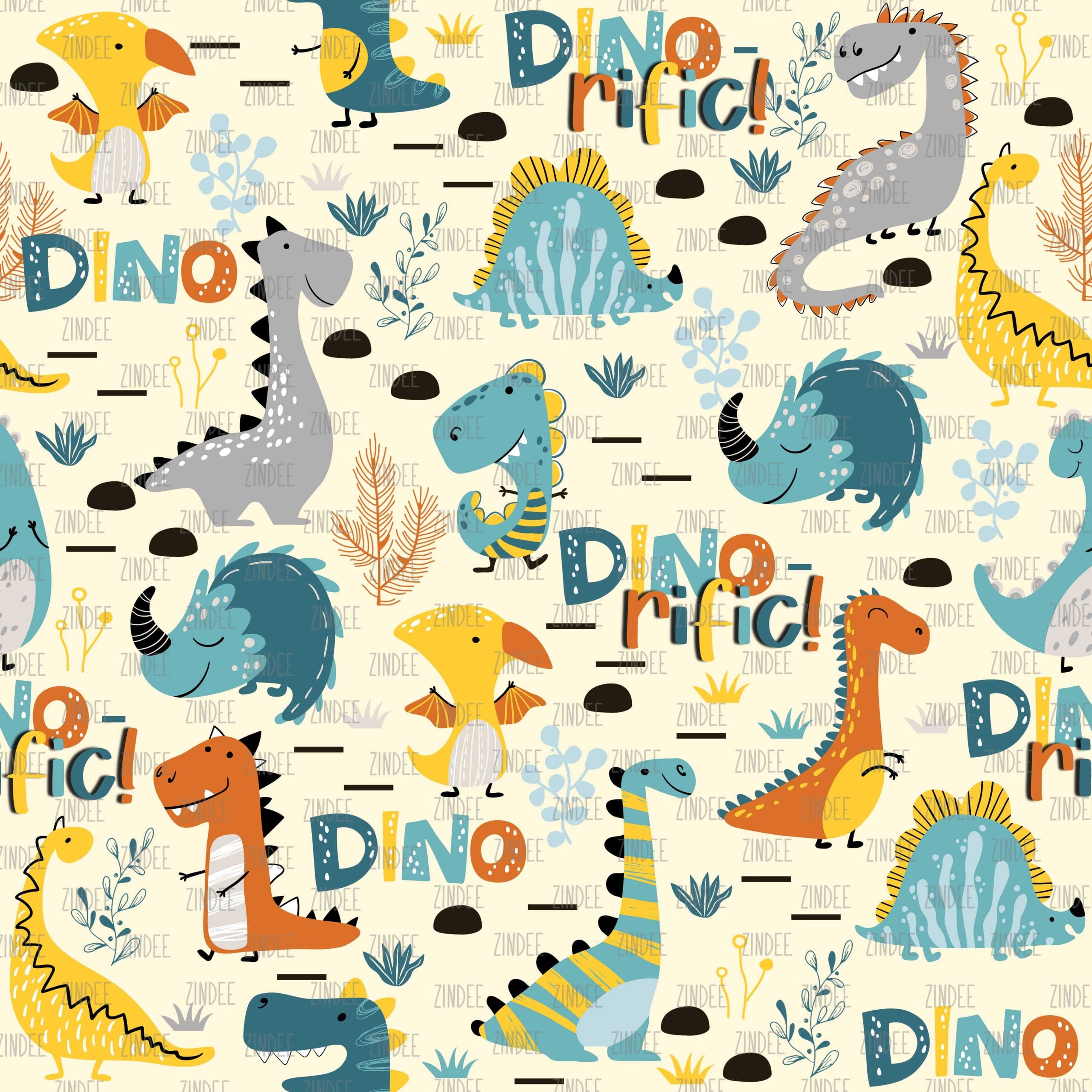 Cute Dinos Yellow seamless (vinyl)