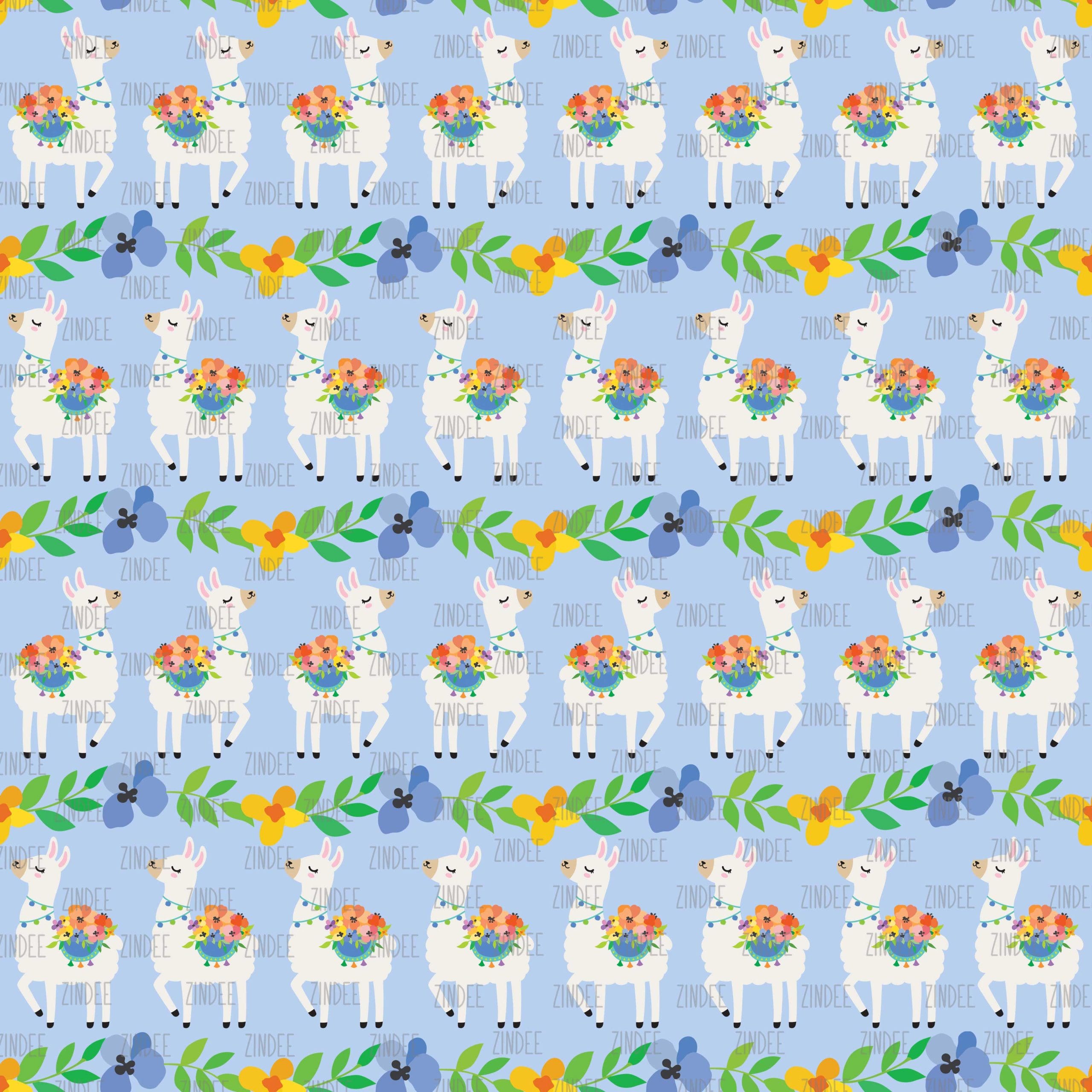 Cute Llamas Blue seamless (vinyl)