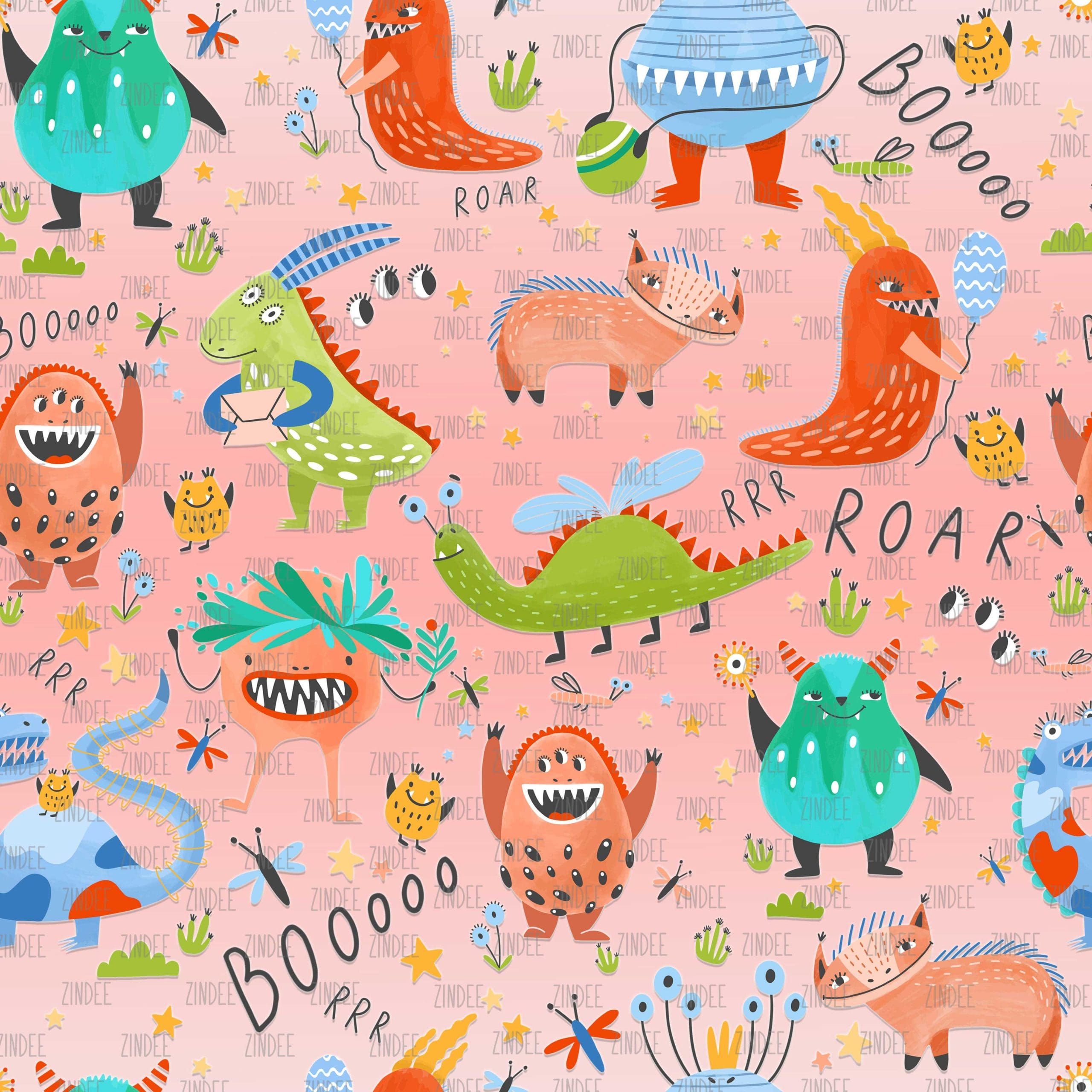 Cute Monsters Pink seamless (digital paper)