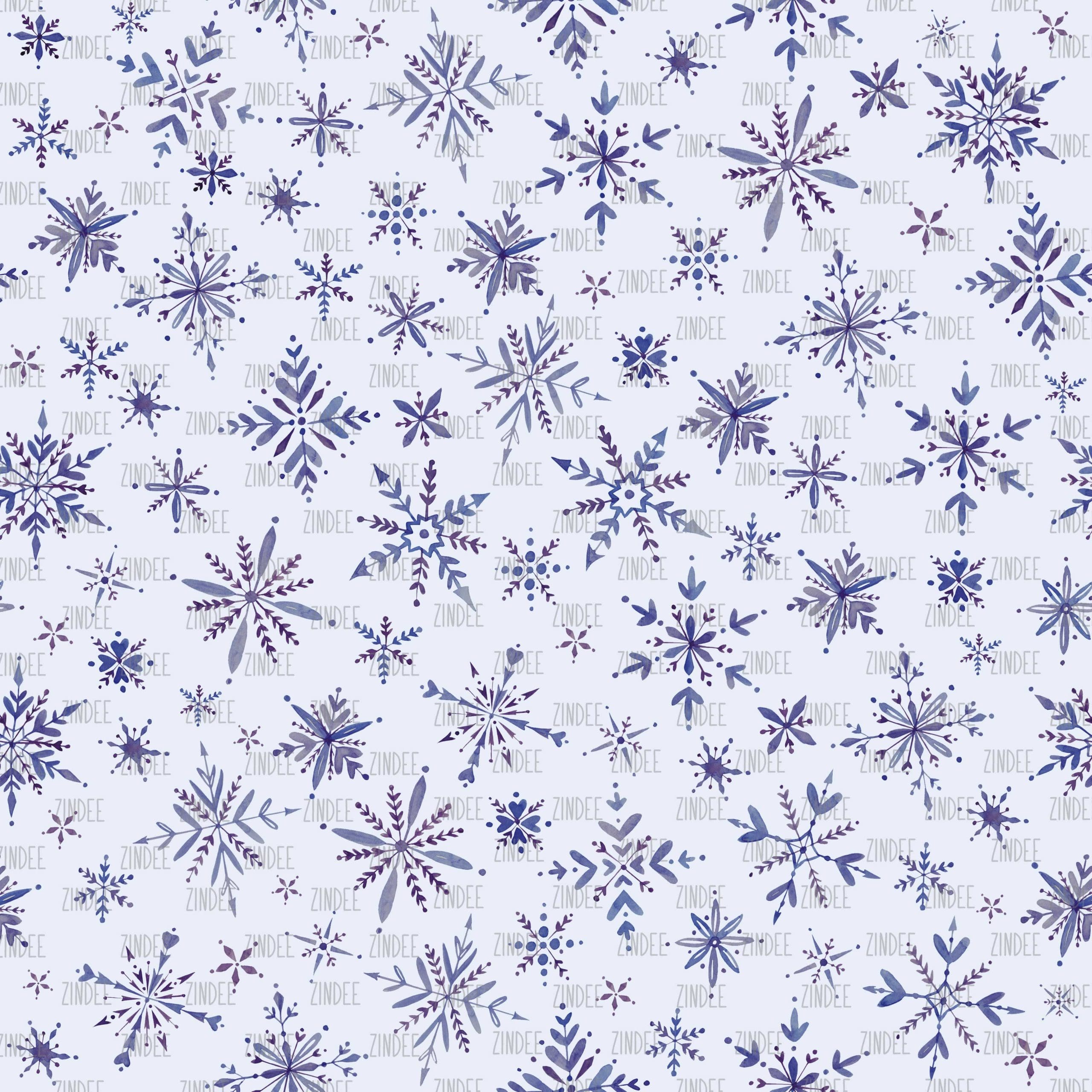 Dark Purple Watercolor Snowflakes Light Blue seamless (vinyl)