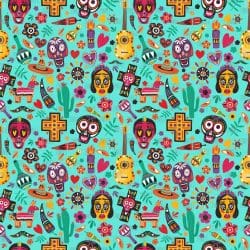 Day of the Dead Teal seamless (digital paper)
