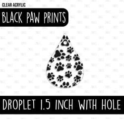 Droplet (1.5 inch) WITH HOLE (Black Paw Prints)