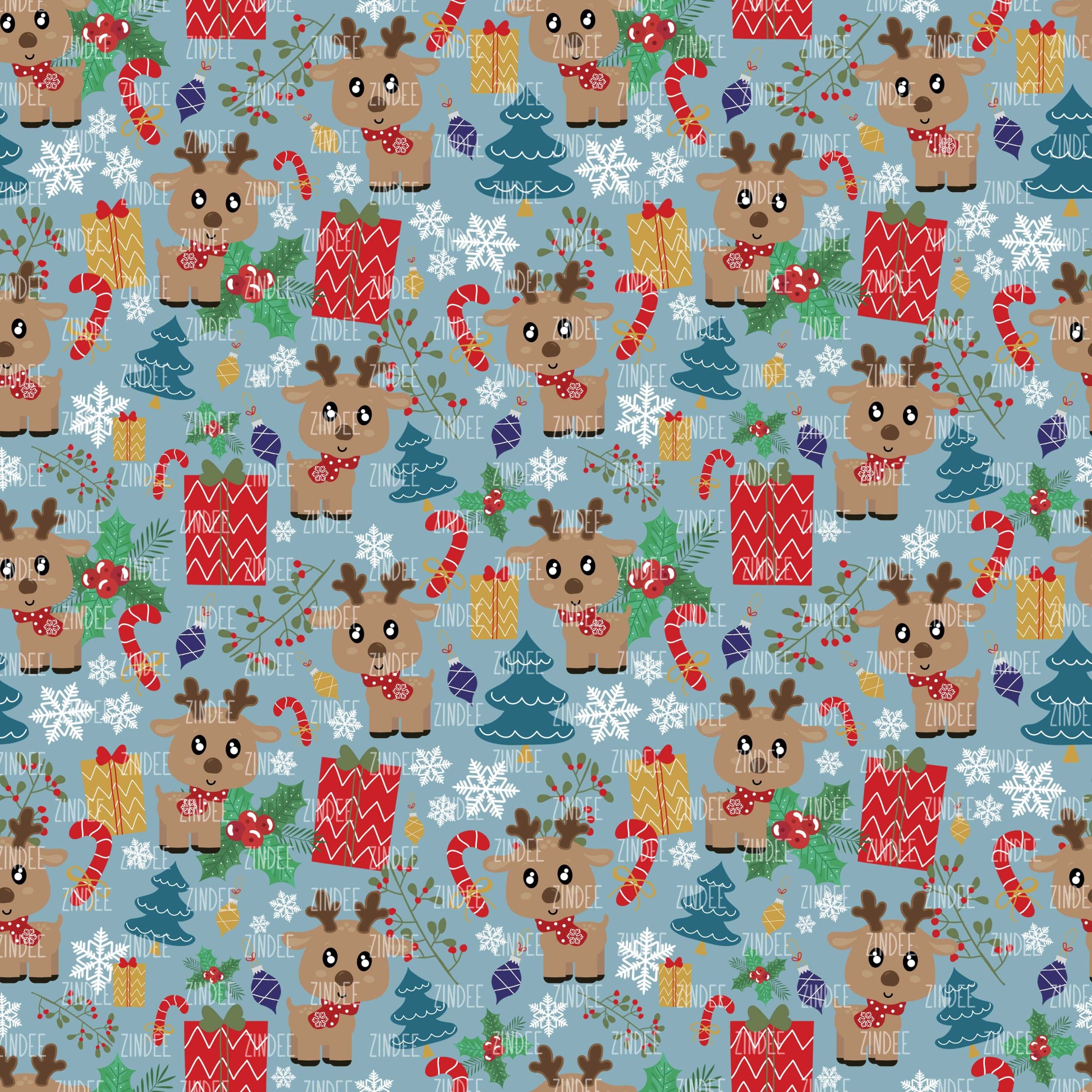 Festive Reindeer Baby Blue seamless (digital paper)