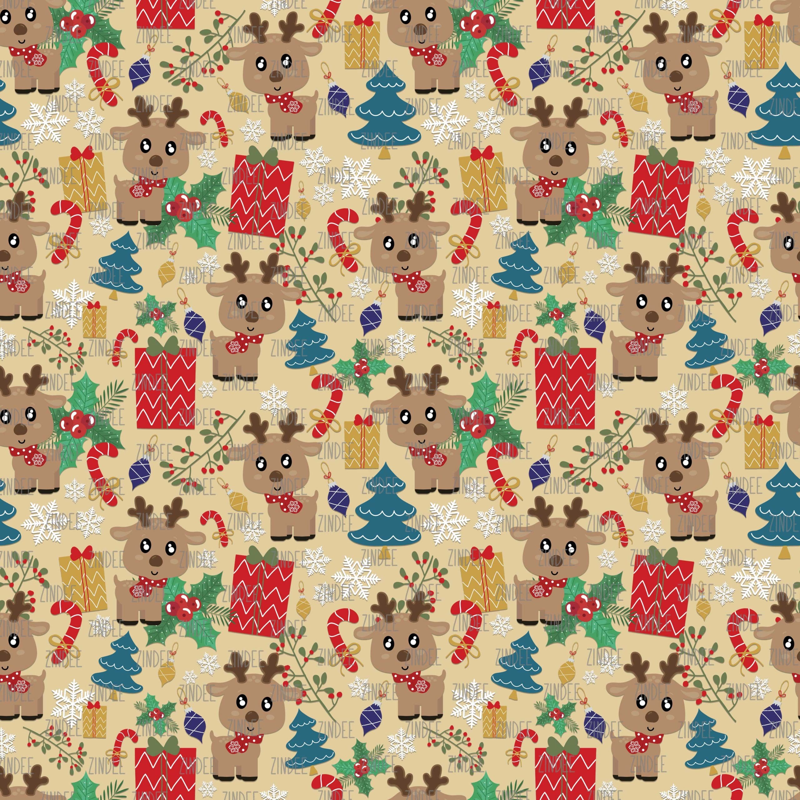 Festive Reindeer Baby Cream seamless (digital paper)