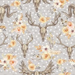 Floral Boho Skull Grey (digital paper)