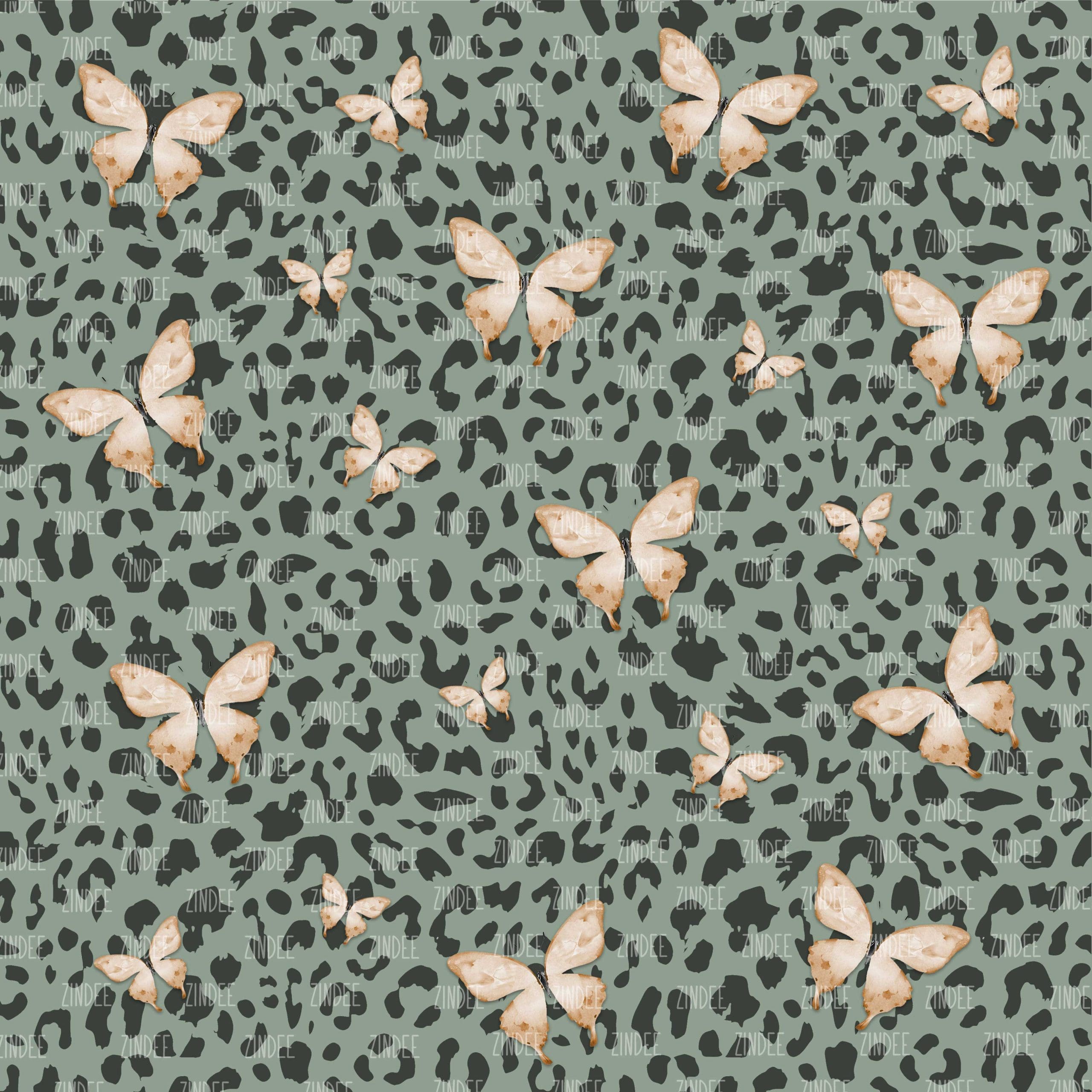 Cheetah and Butterflies Green seamless (vinyl)