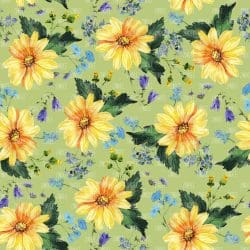 Green Sunflowers n' Wildflowers seamless (digital paper)
