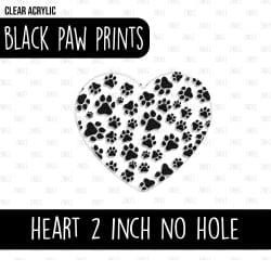 Heart (2 inch) NO HOLE (Black Paw Prints)