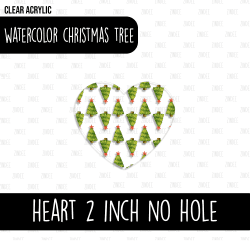 Heart (2 inch) NO HOLE (Watercolor Christmas Tree)