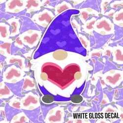 Heart Gnome kiss cut decal (1.5 inch) WHITE GLOSS