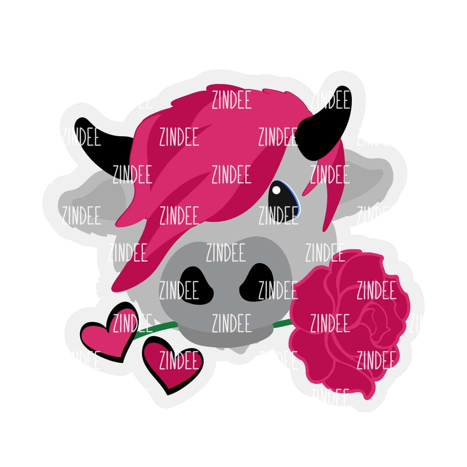 Rose Highland Cow Acrylic Blank- Sticker- UV DTF (2 inch) NO HOLE