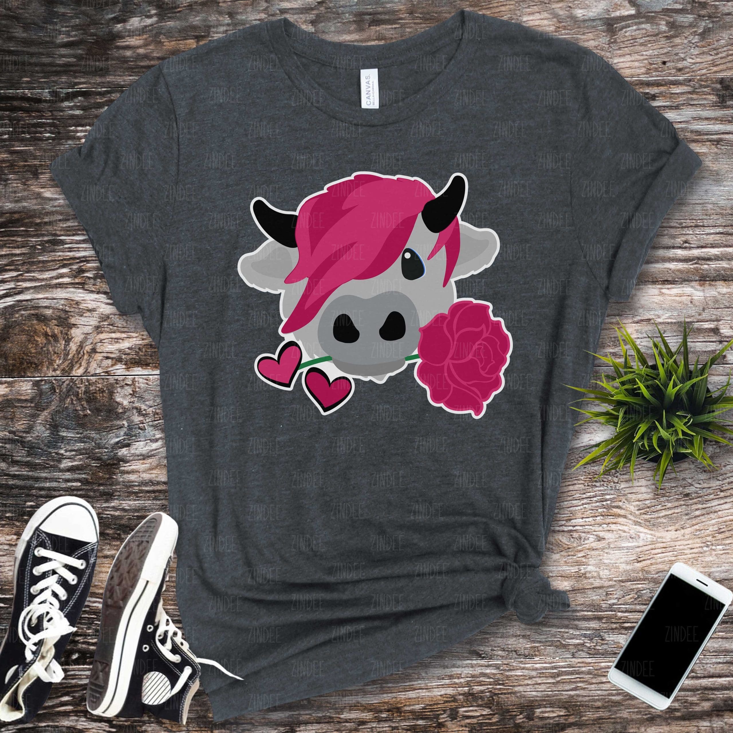 Highland Cow with Rose (HTV ready to press)