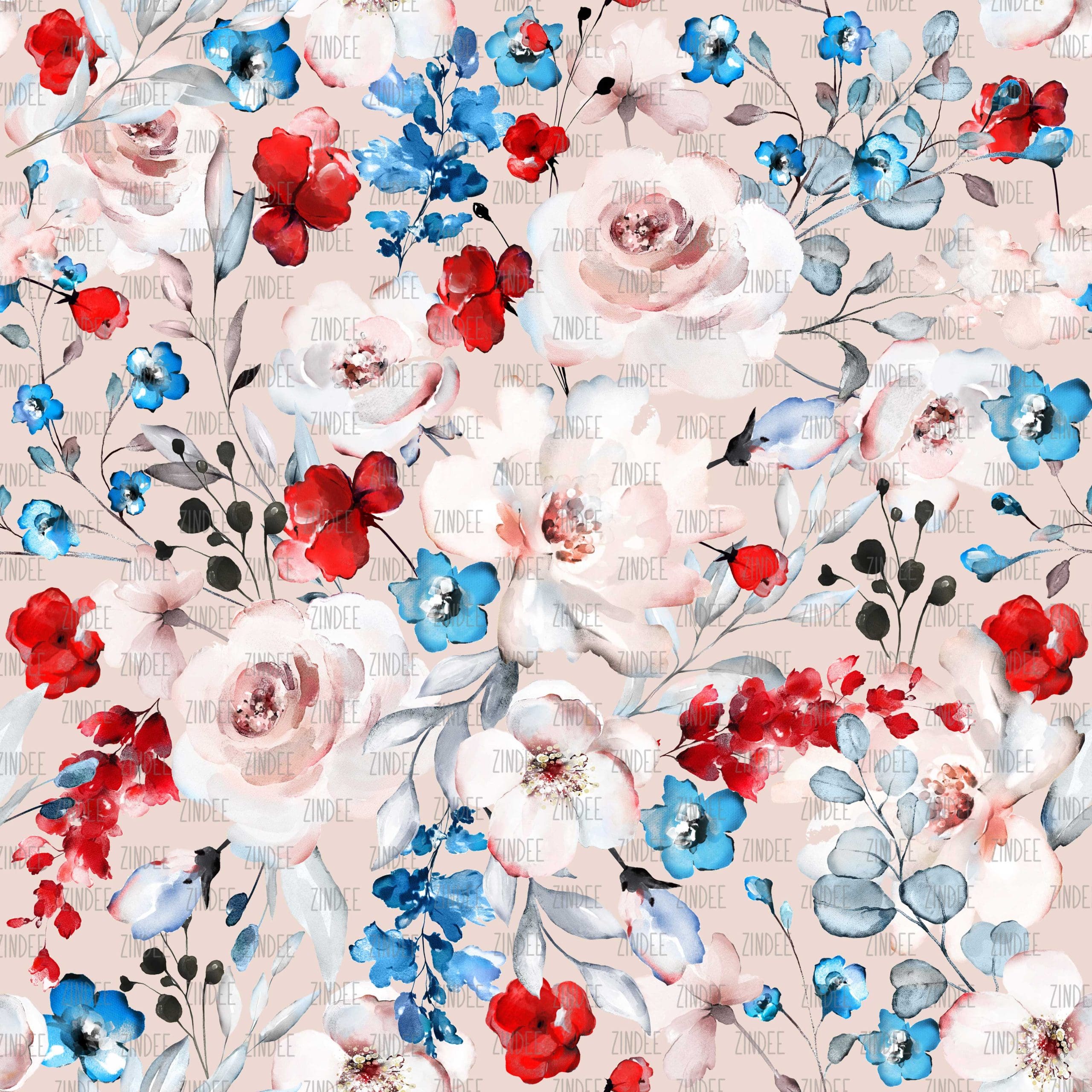 Independence Floral Tan seamless (digital paper)