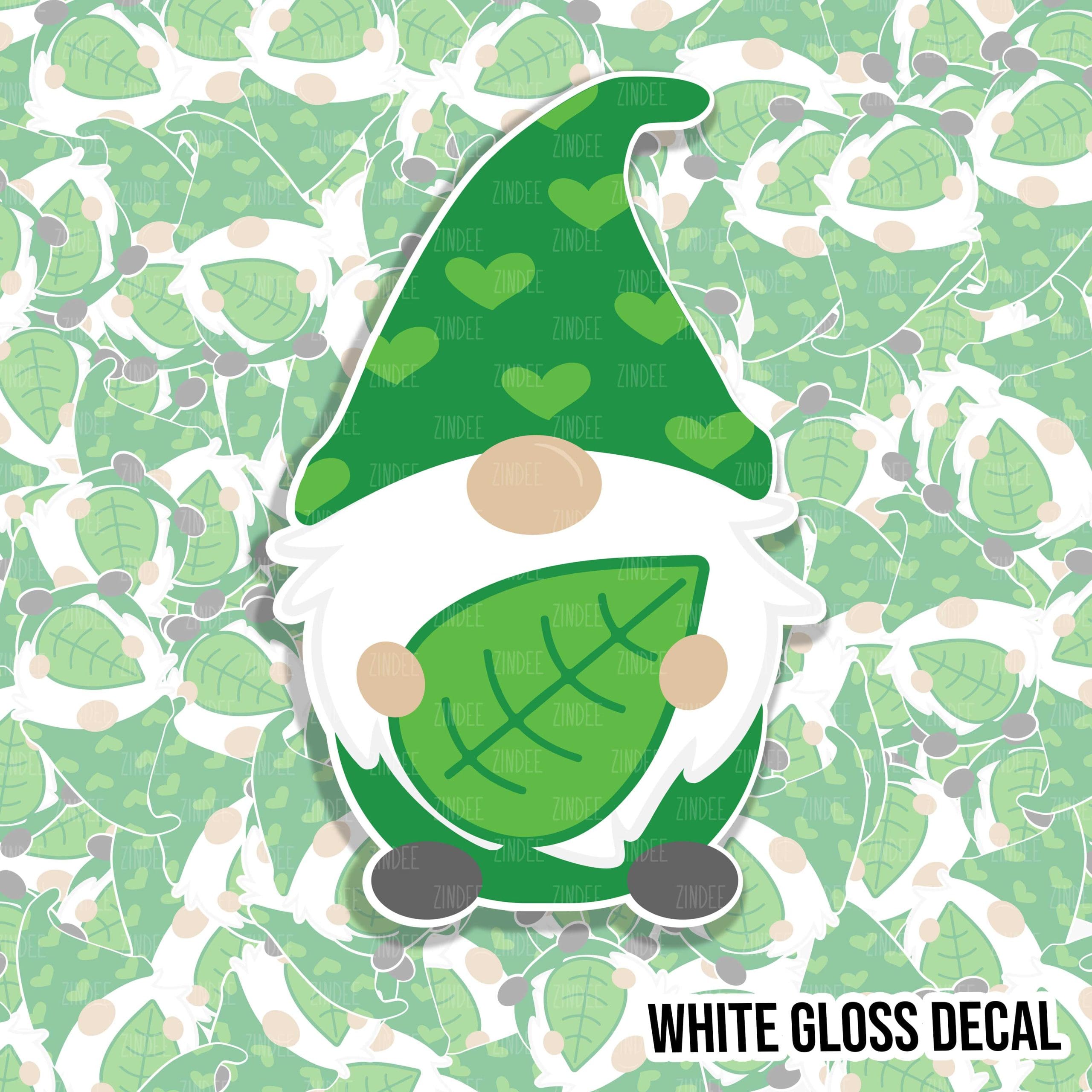 Leaf Gnome kiss cut decal (2 inch) WHITE GLOSS