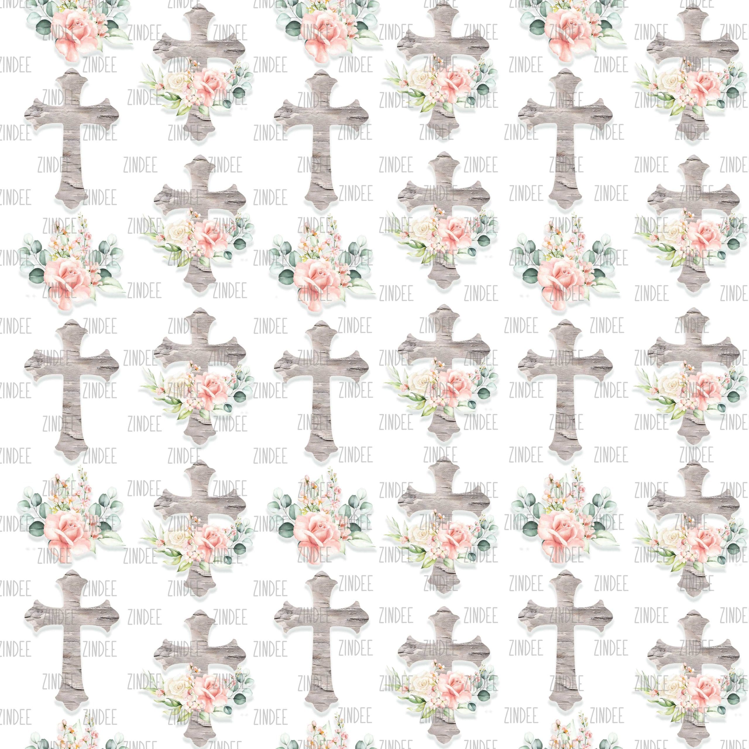Light Rustic Floral Cross seamless (vinyl)
